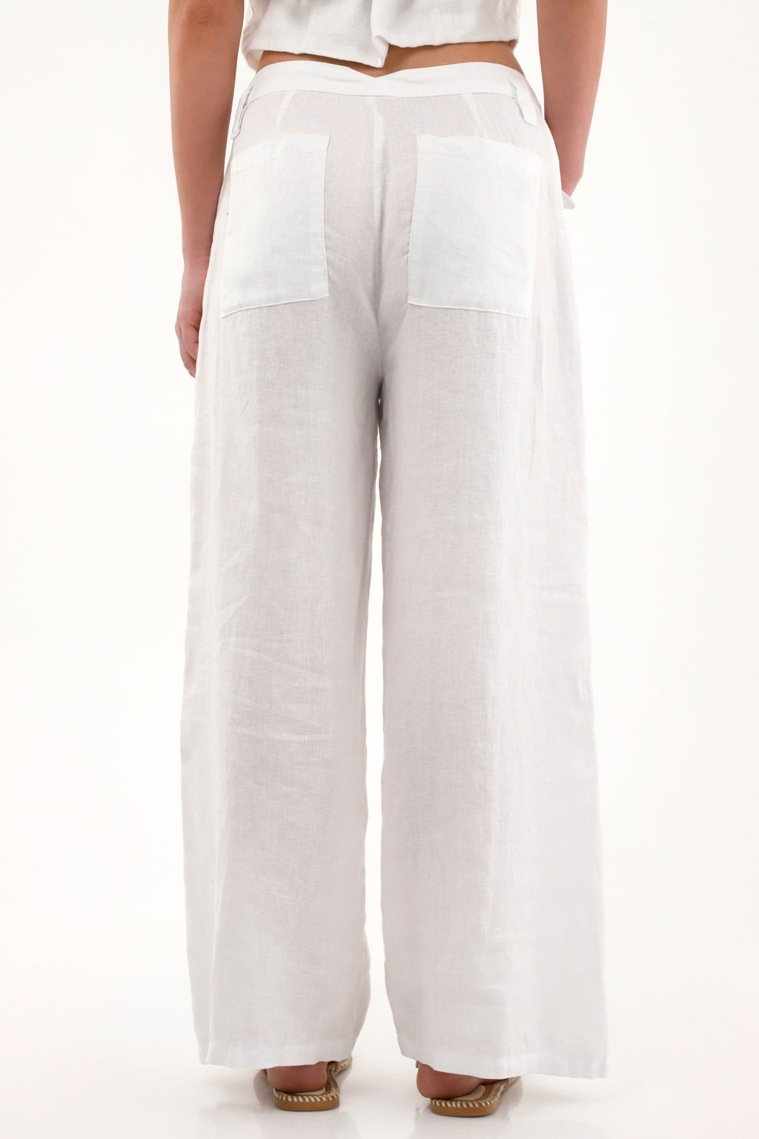 Women's Wide Leg White Linen Pants