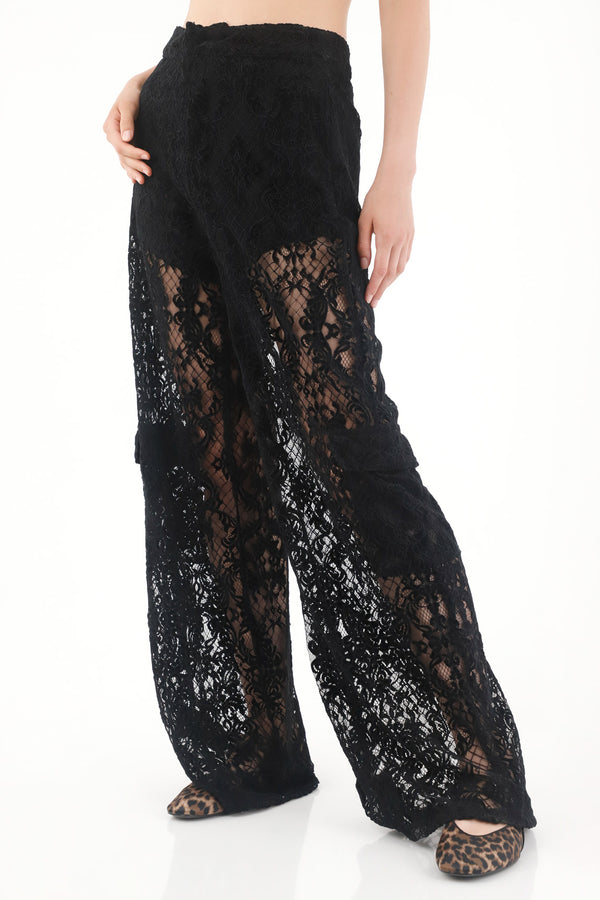 Women's Black Lace Wide Leg Pants