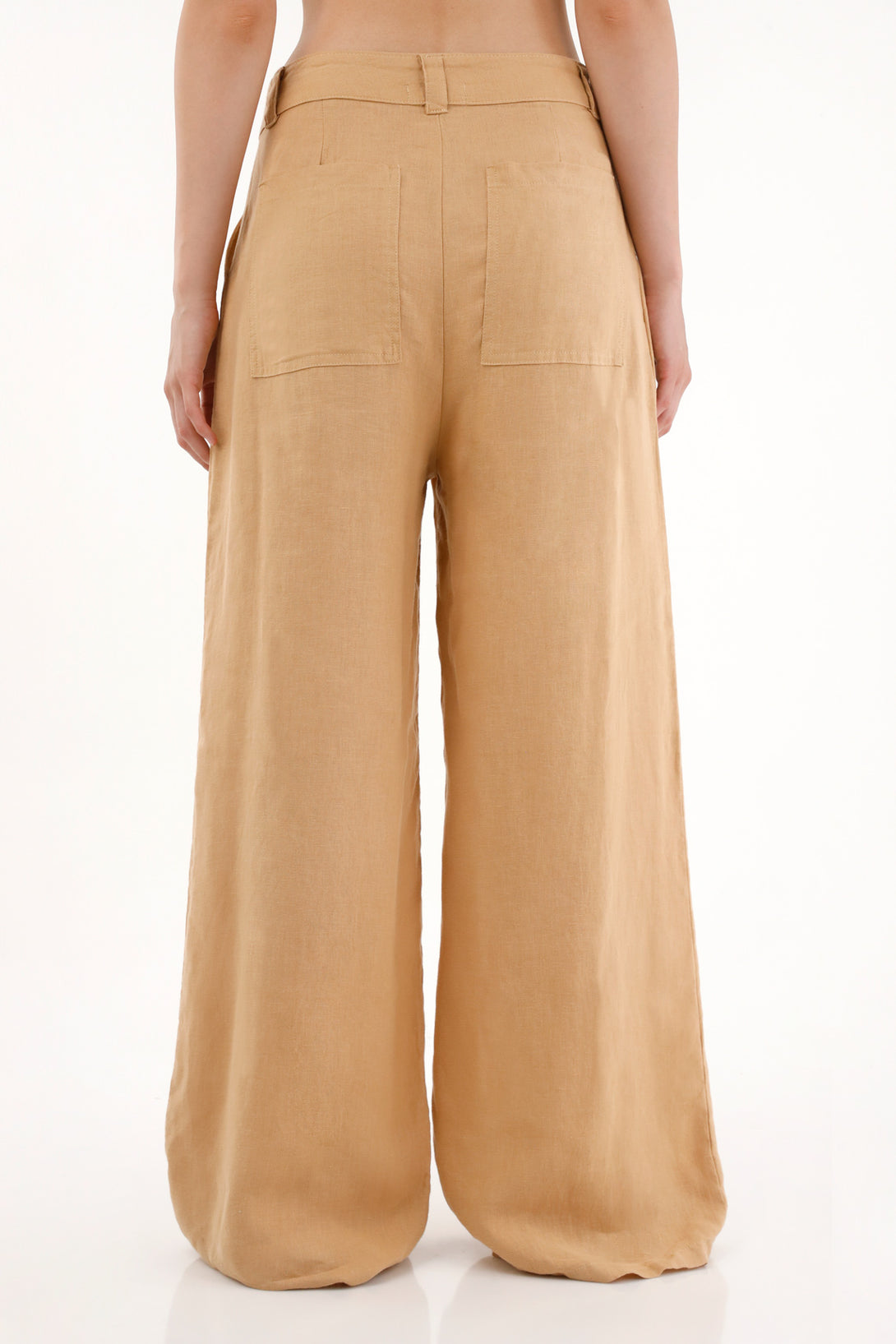 Women's High-Waisted Wide Leg Pants in 100% Linen - Brown