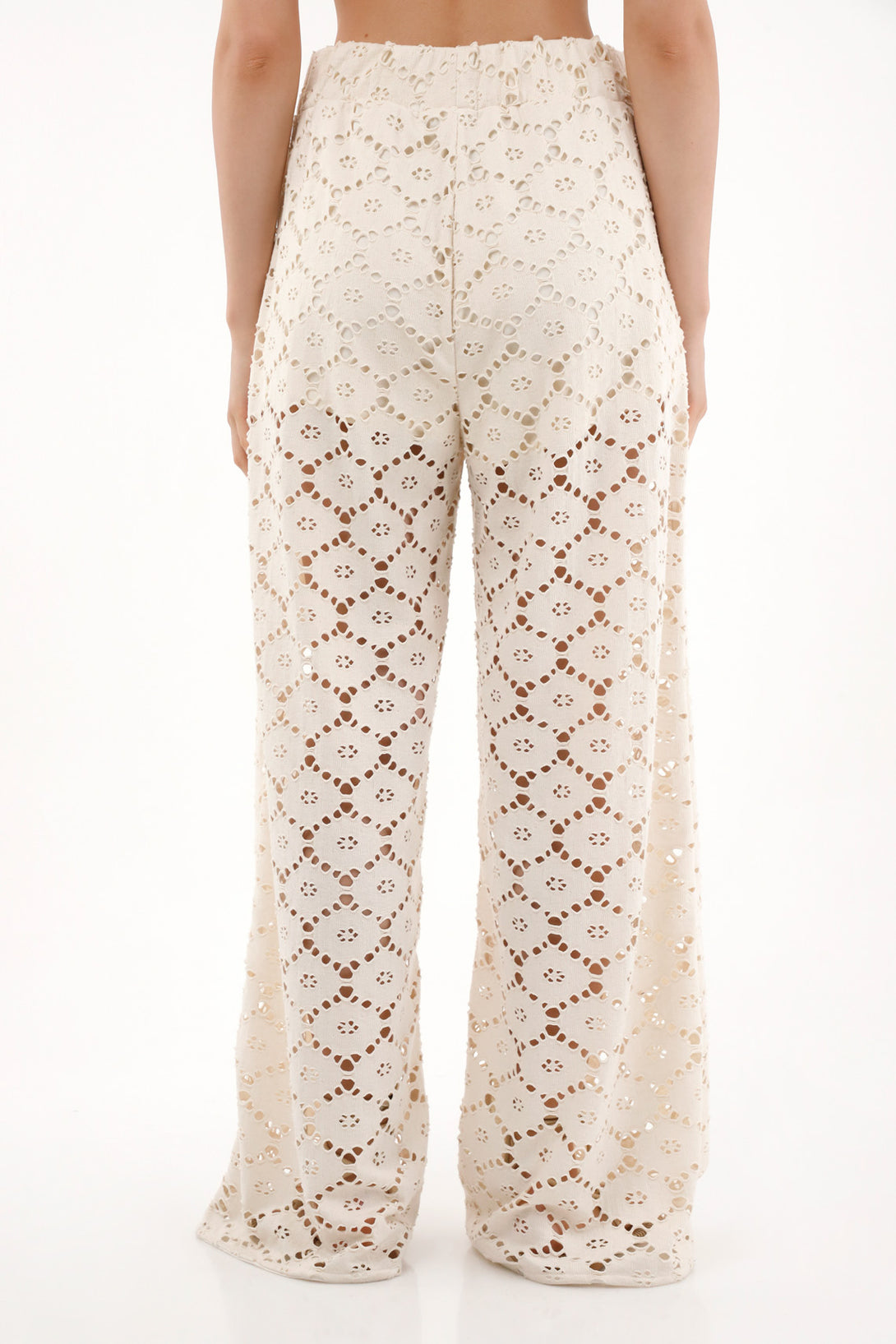 Women's Wide Leg Open Weave Pants in Off-White