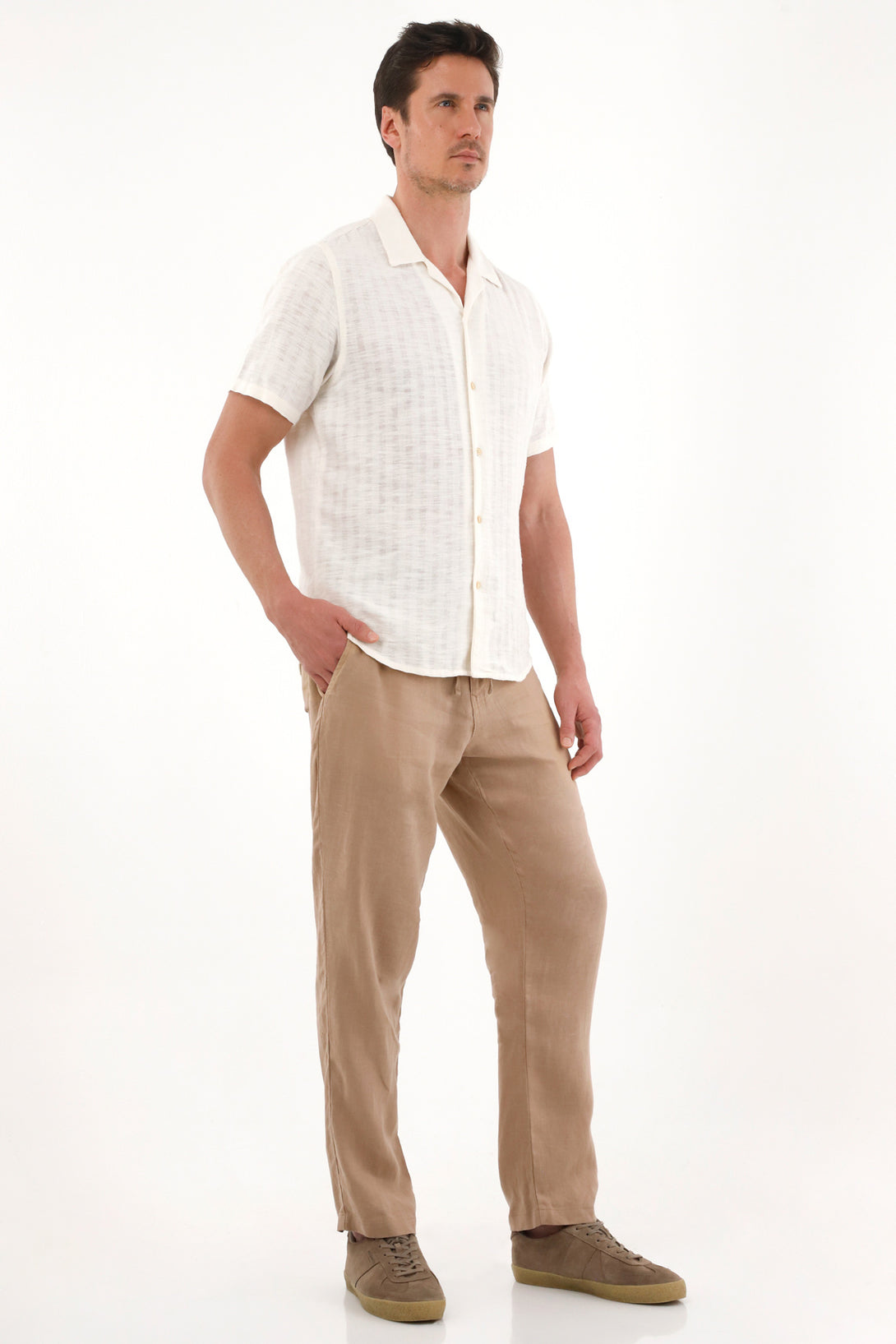 Men's 100 Percent Linen Brown Chino Pants