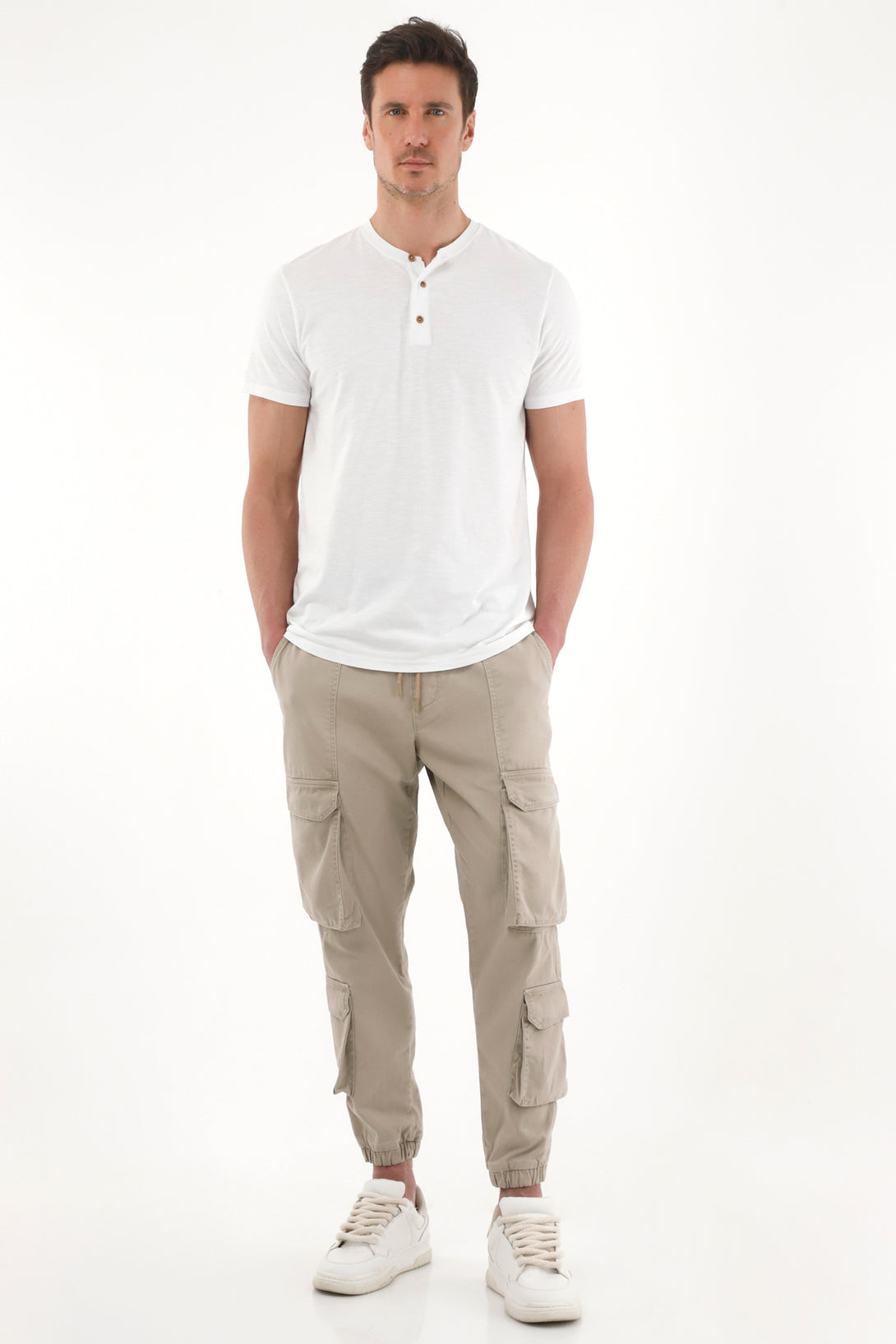 Men's Brown Jogger Pants with Elastic Waistband