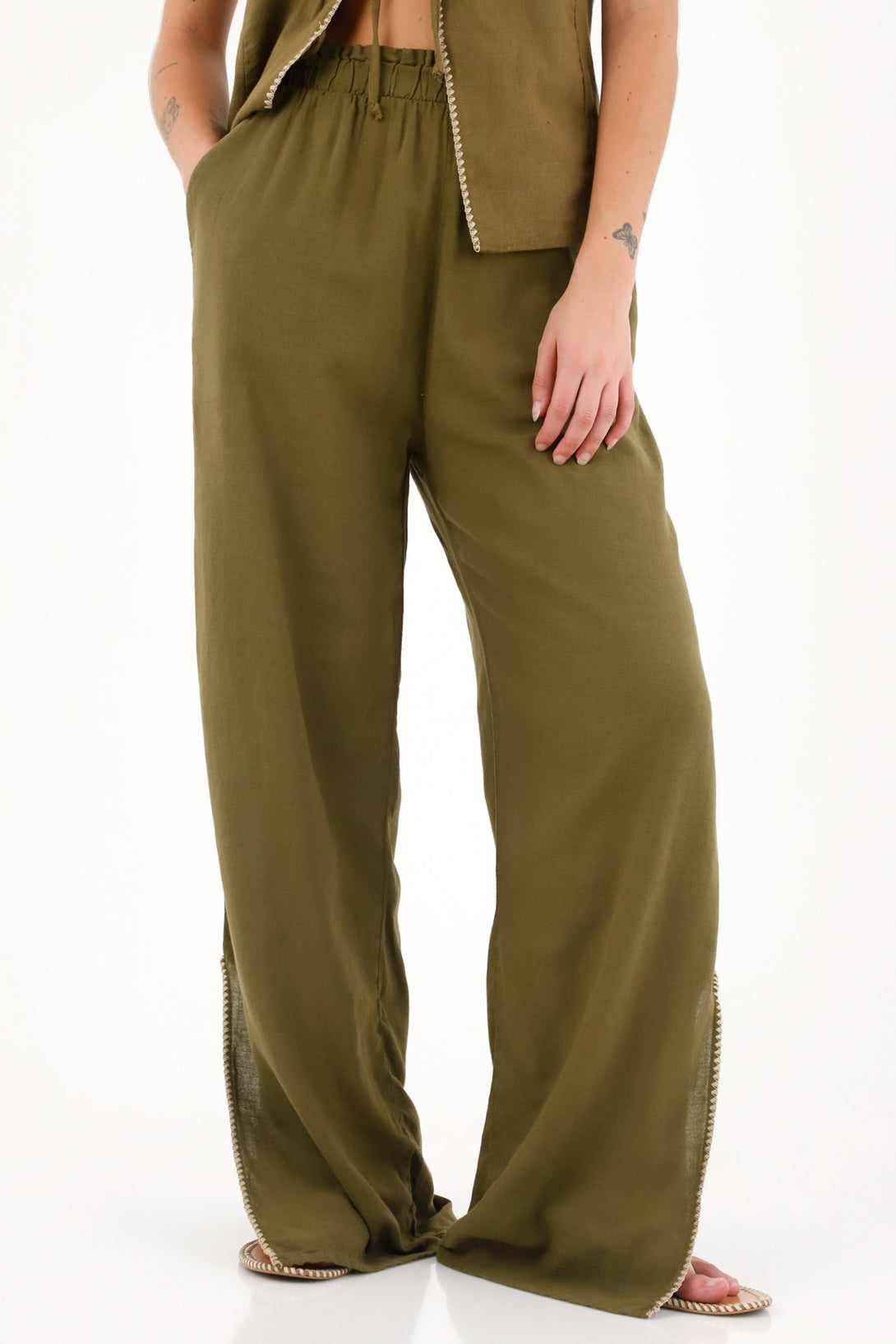 Pantalón de pretina elástica verde para mujer