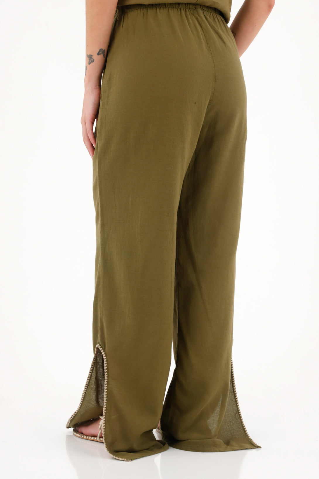 Pantalón de pretina elástica verde para mujer
