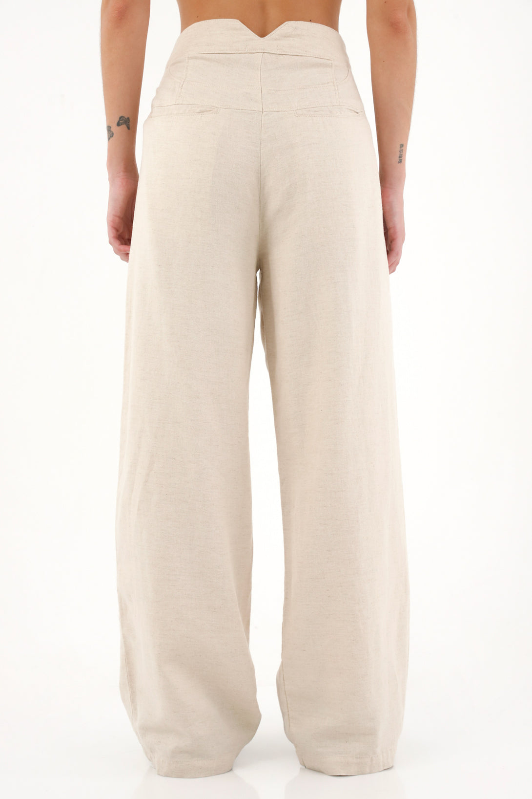 Pantalón con cortes en delantero crudo para mujer