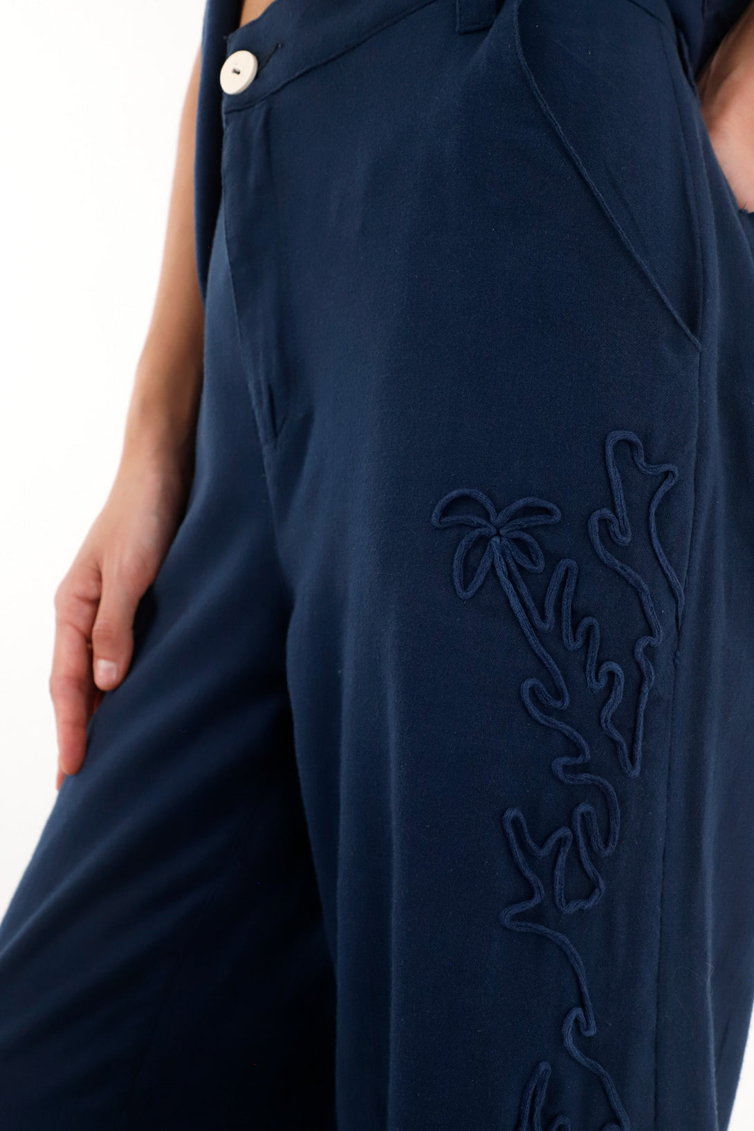 Women's Straight-Leg Pants with Embroidered Details in Blue