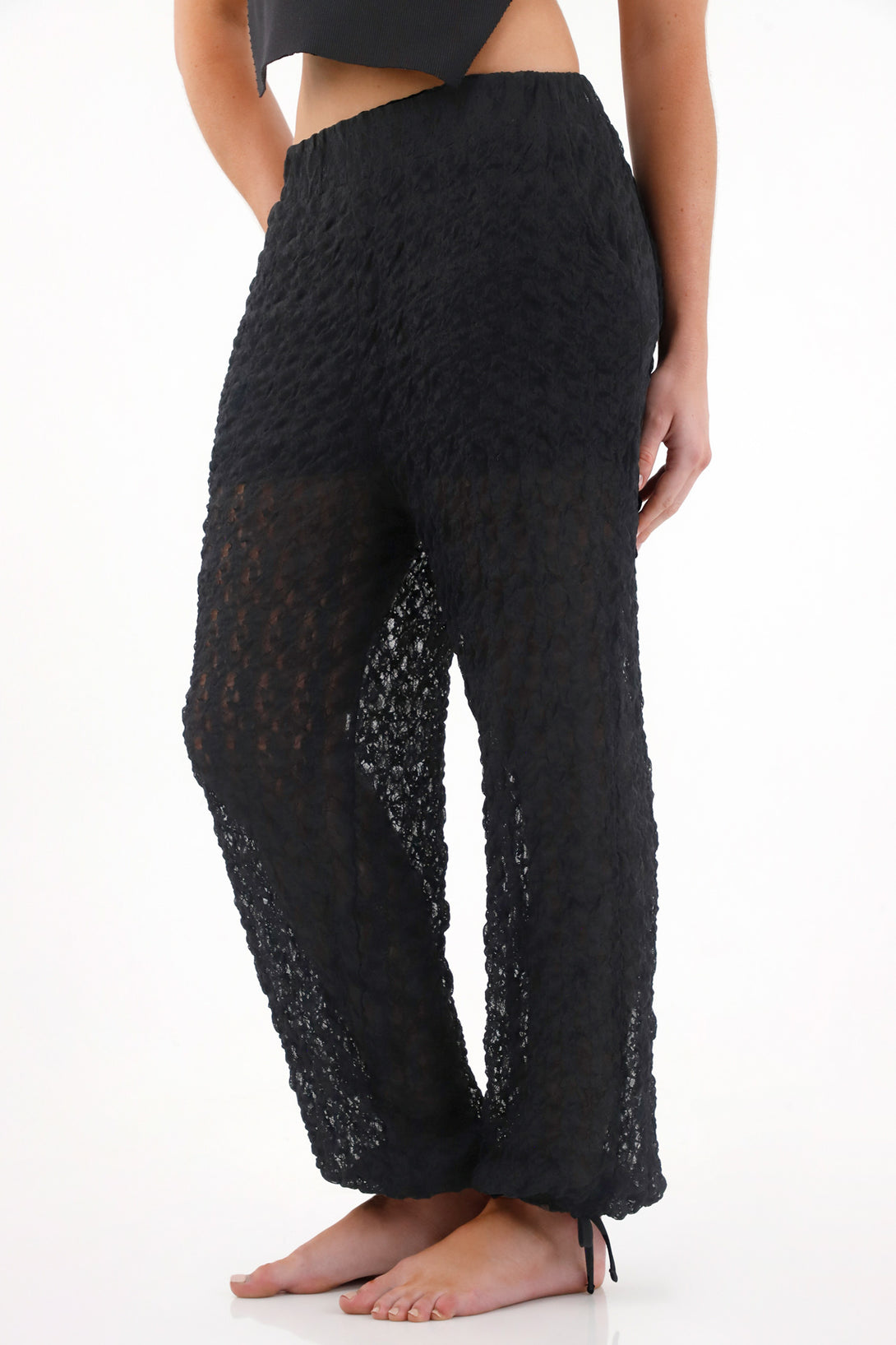Women's Black Jogger Pants with Adjustable Ties