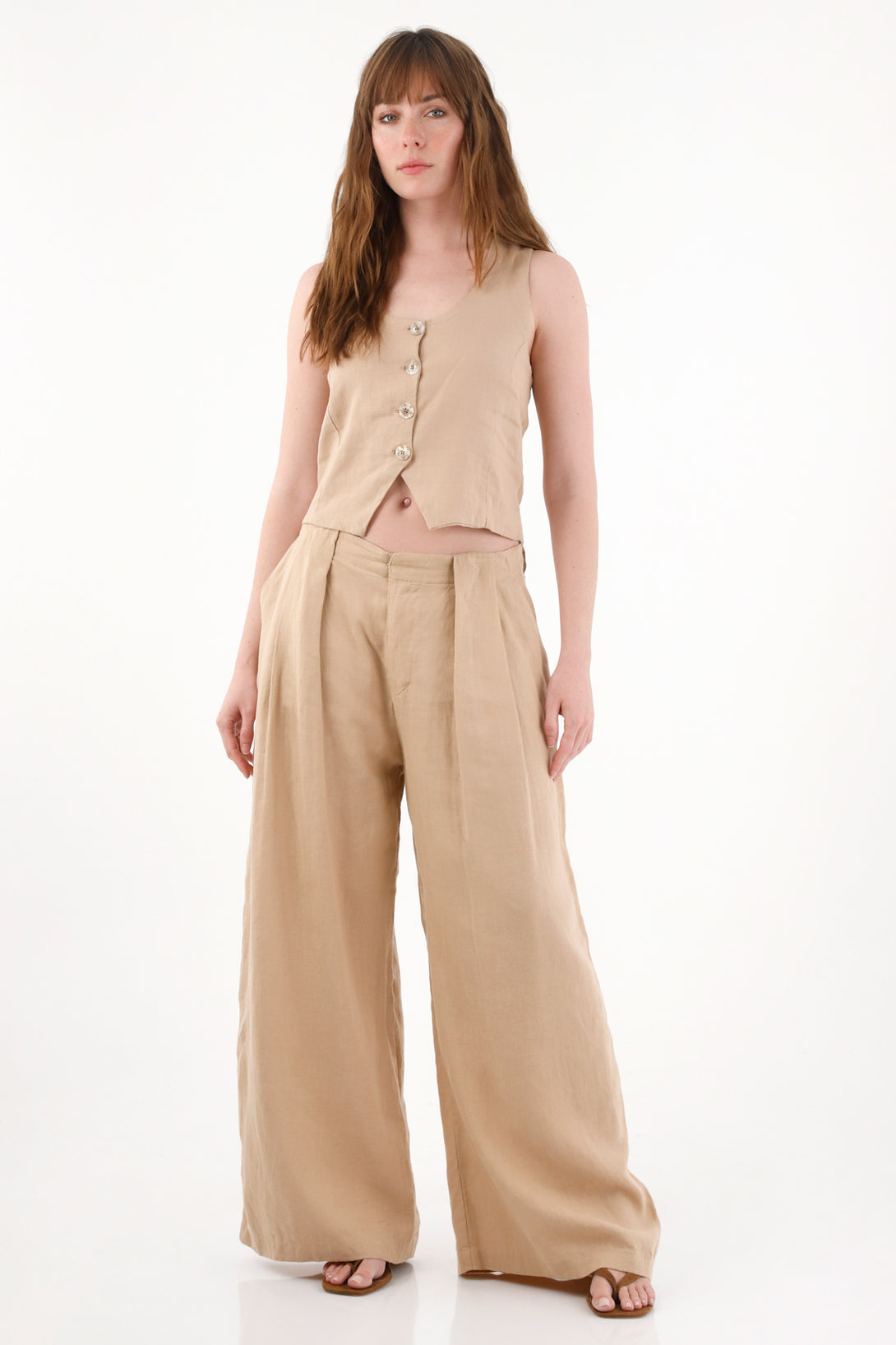 Women's Wide Leg Linen Trousers in Natural Color