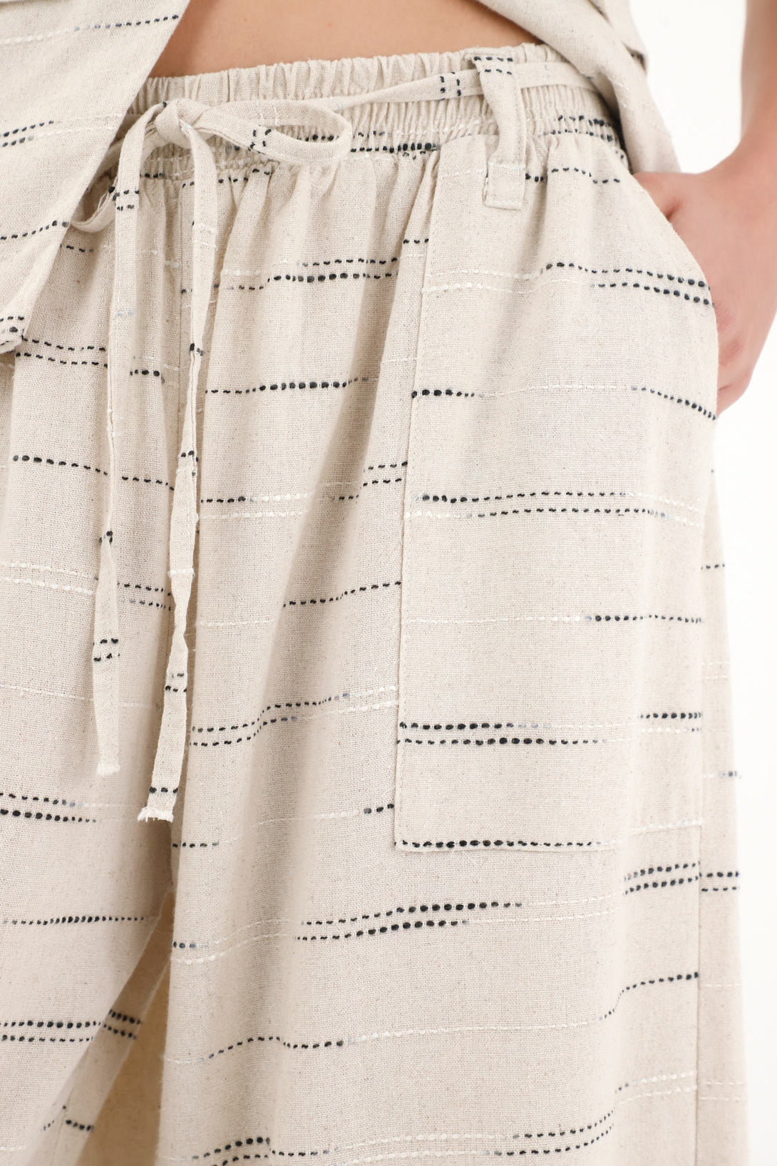 Wide Leg Pants with Embroidered Details and Elastic Waistband for Women