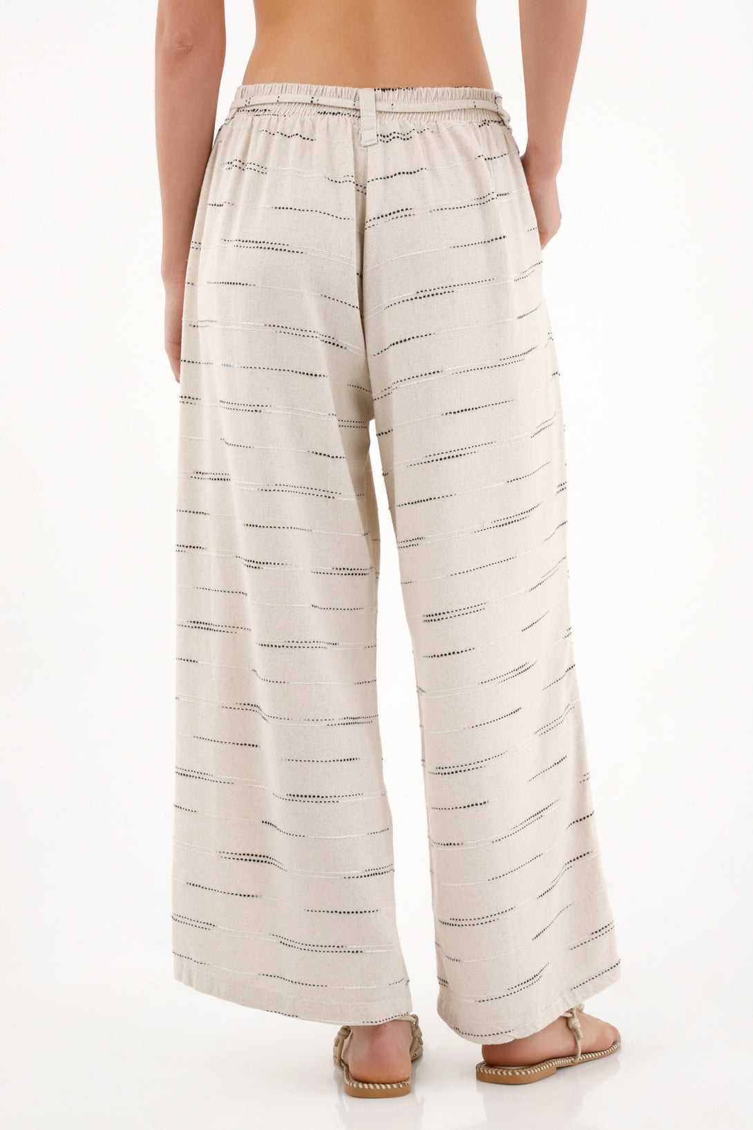 Wide Leg Pants with Embroidered Details and Elastic Waistband for Women