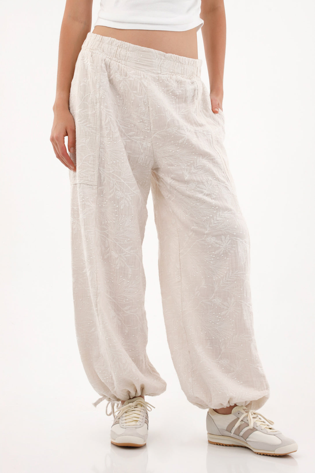 Women's Gray Embroidered Jogger Pants