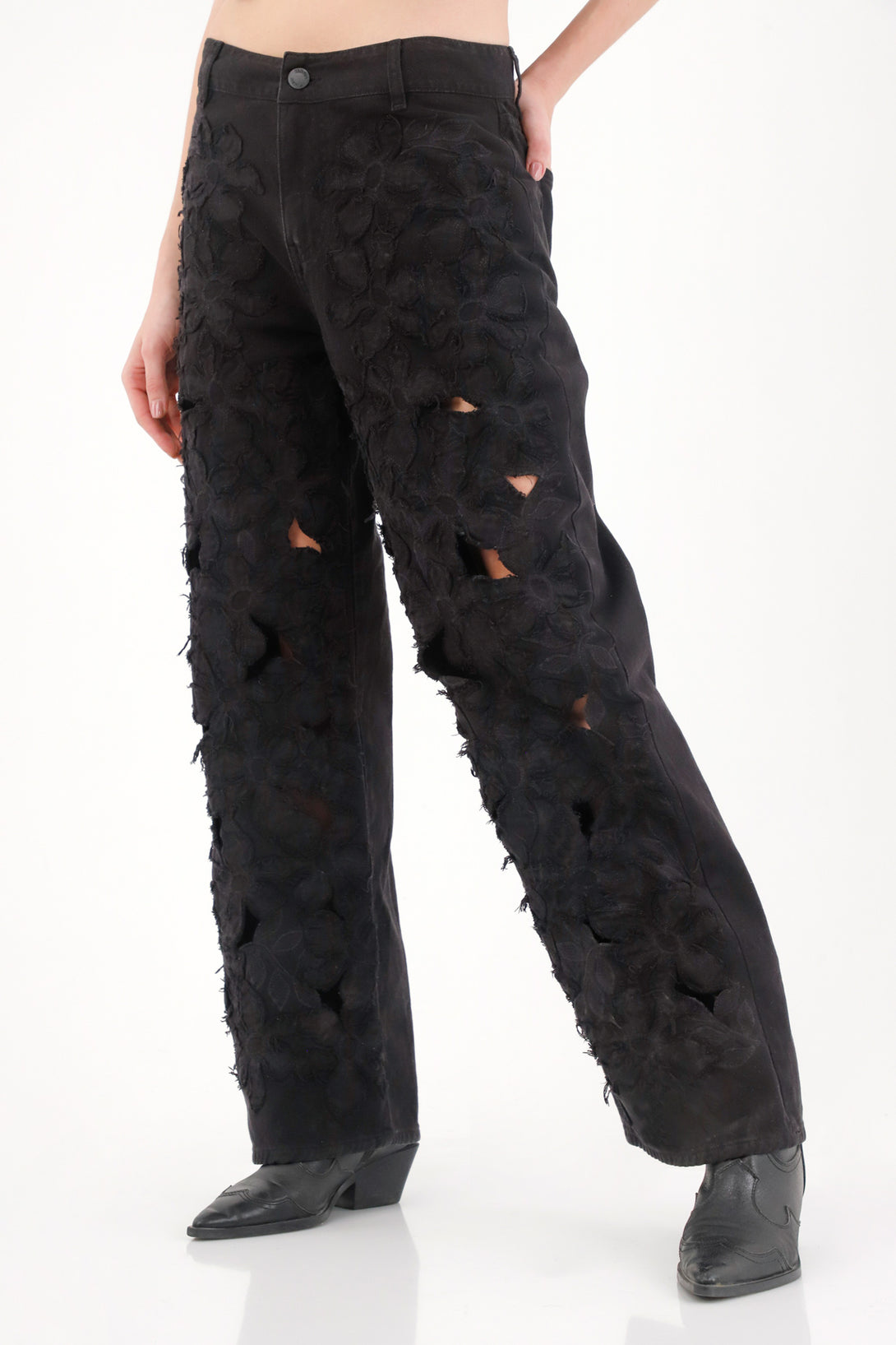 Pantalón de tiro alto negro para mujer