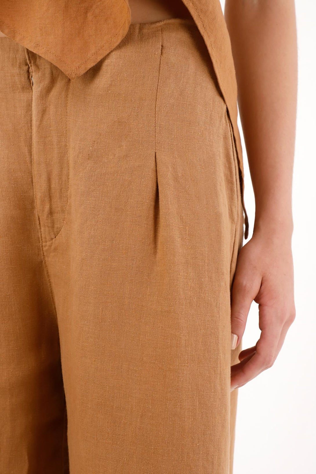 Pantalón Wide Leg en 100% lino café para mujer