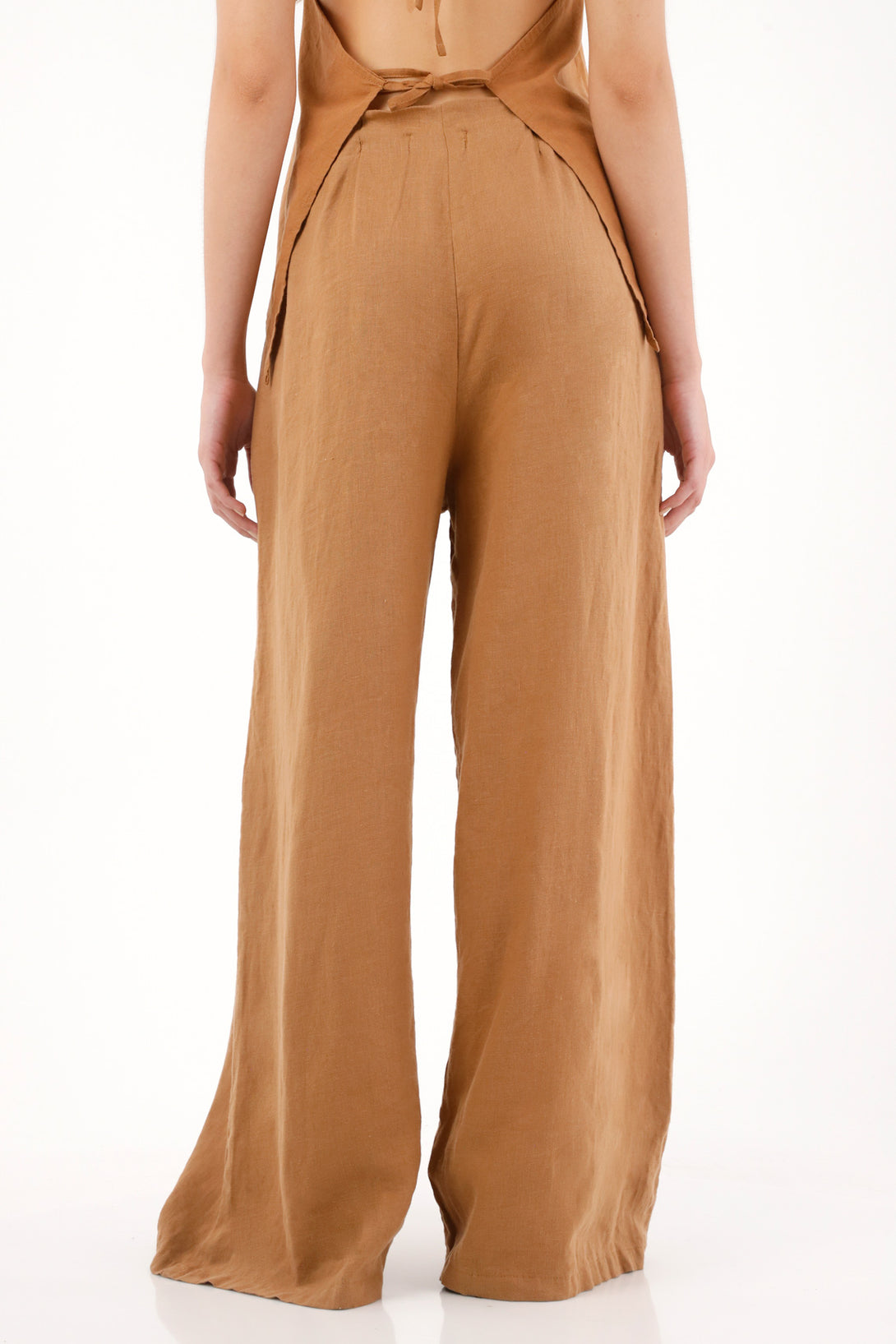 Pantalón Wide Leg en 100% lino café para mujer
