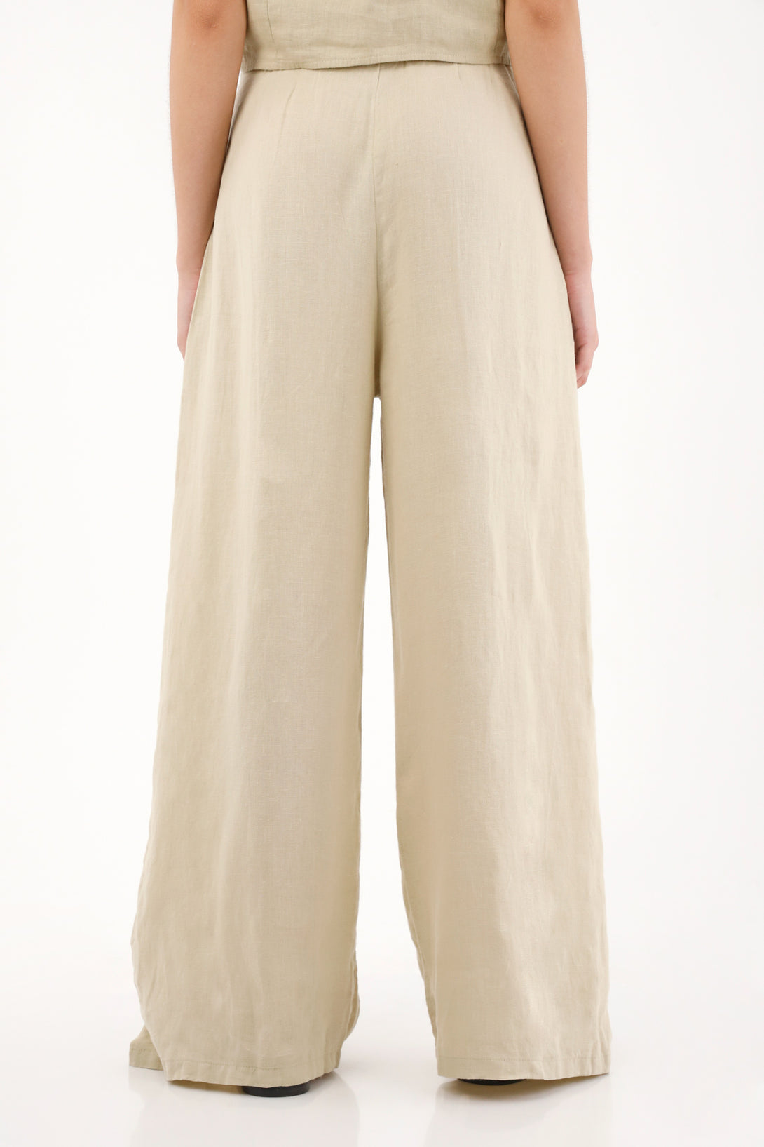 Pantalón Wide Leg en 100% lino café para mujer