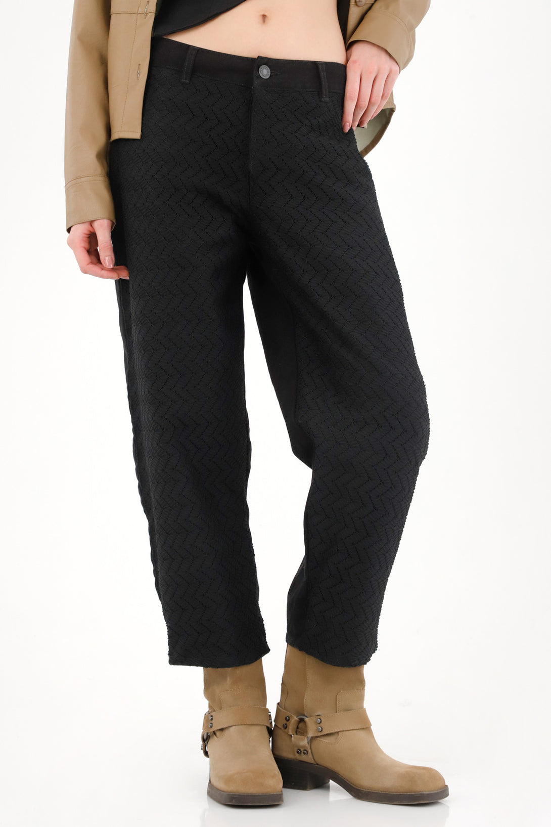 Medium Rise Black Horseshoe Pants for Women