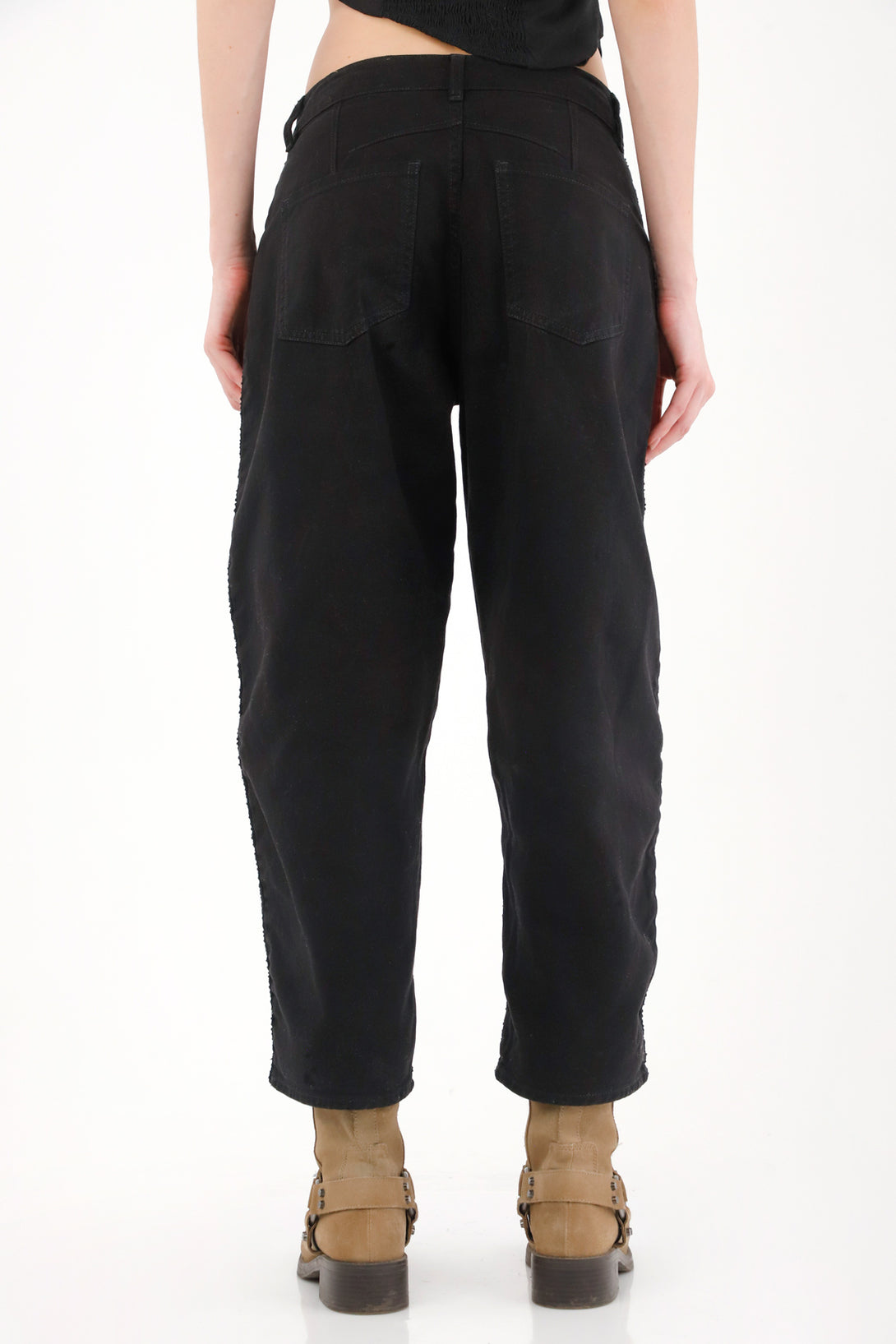 Medium Rise Black Horseshoe Pants for Women