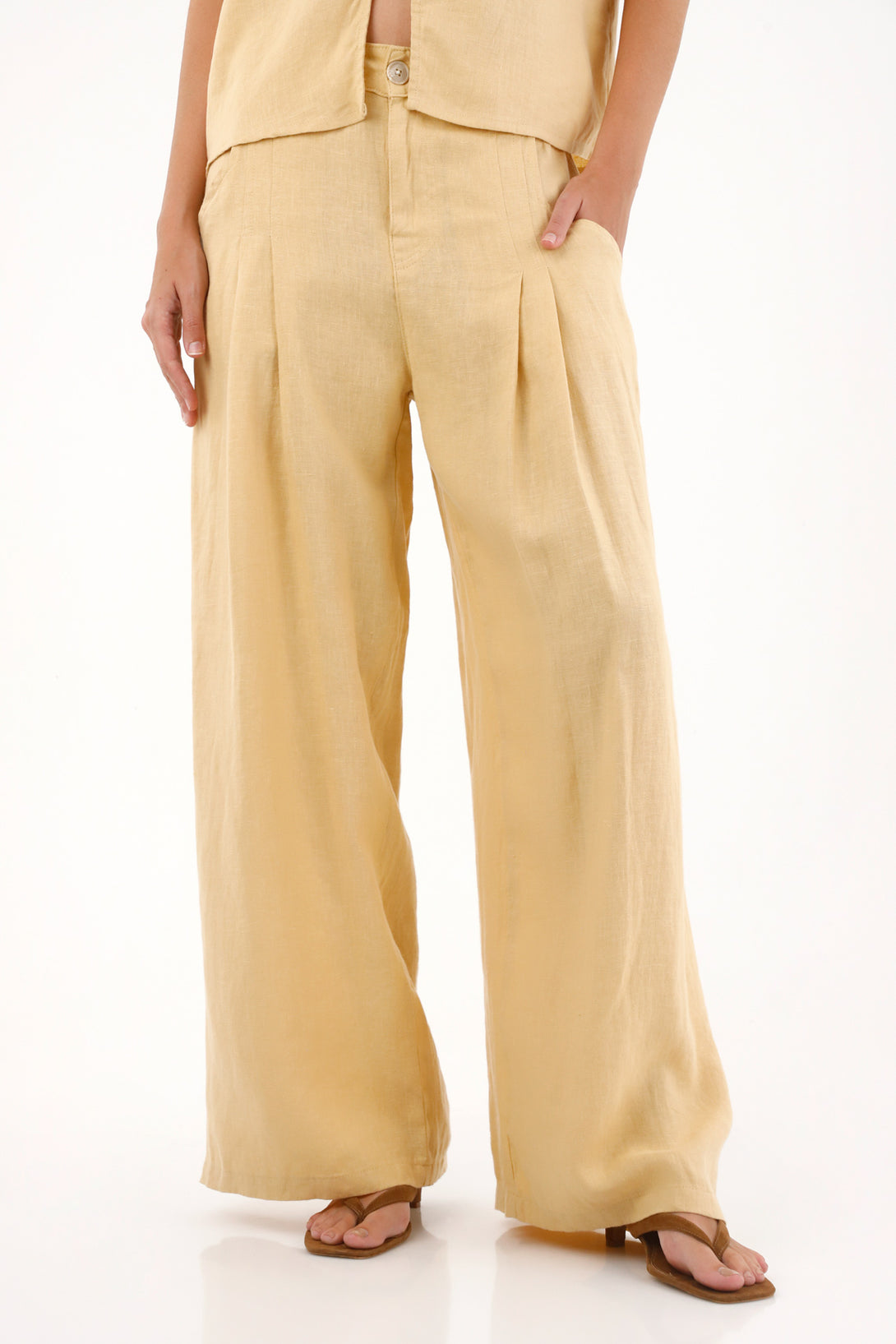 Pantalón Wide Leg de tiro alto amarillo para mujer