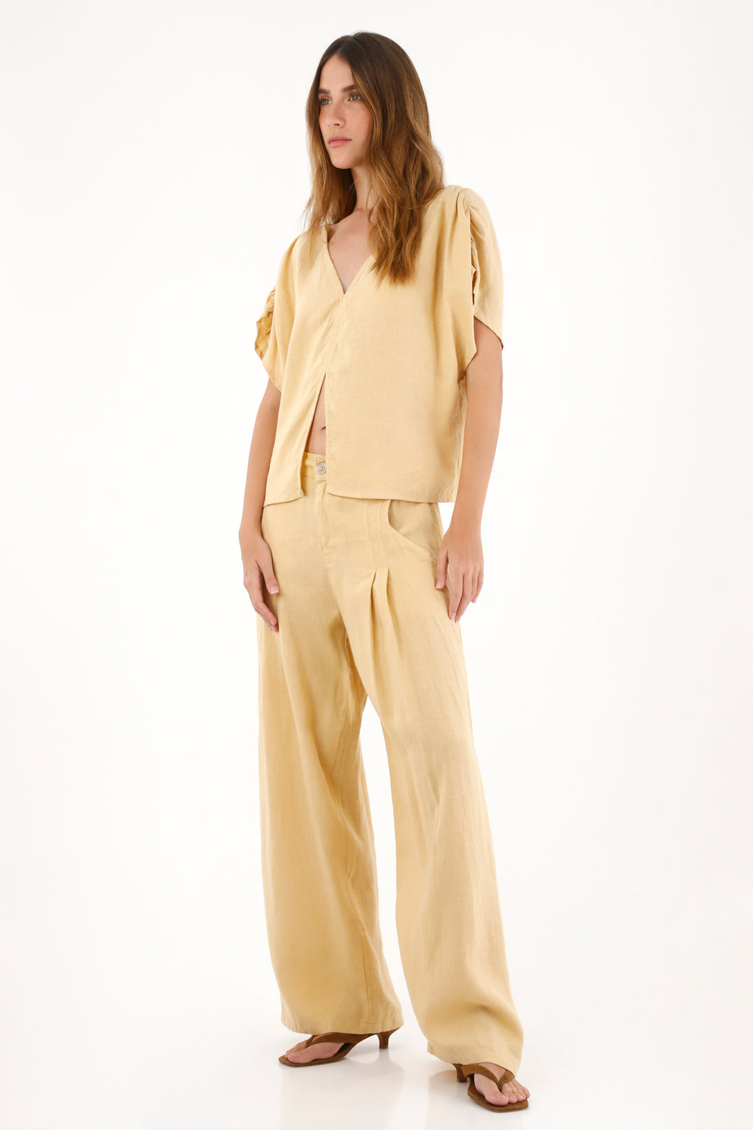Pantalón Wide Leg de tiro alto amarillo para mujer