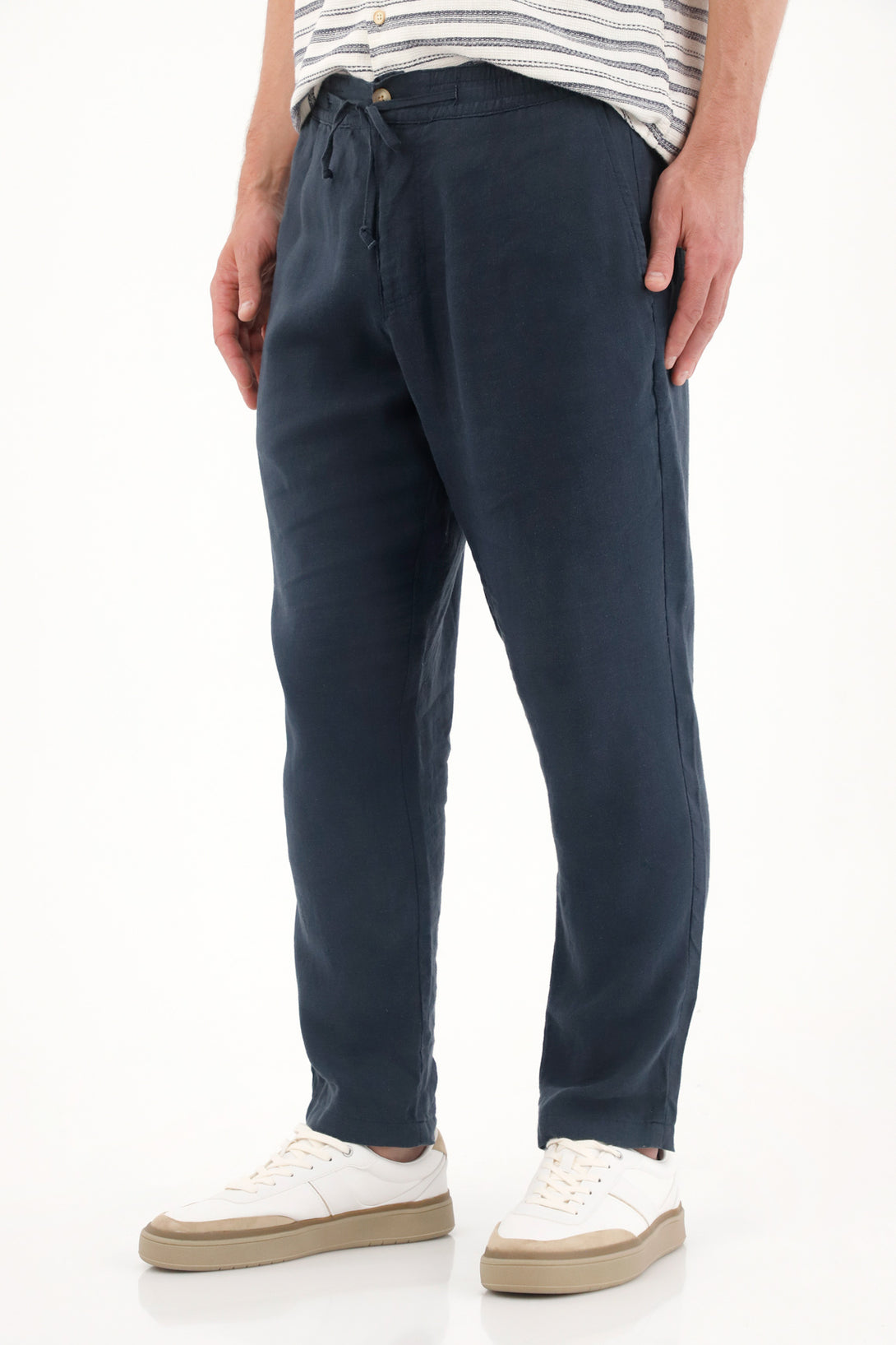 Blue 100% Linen Chino Pants for Men