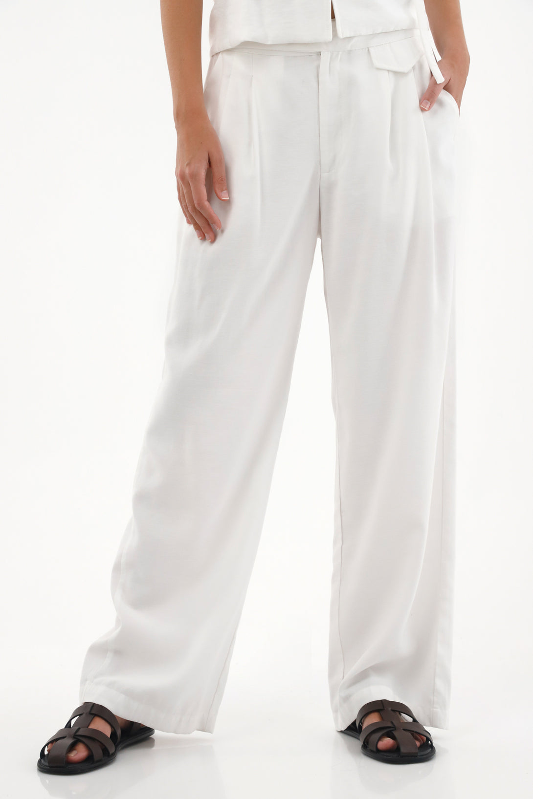 Pantalón Recto con tapa decorativa crudo para mujer