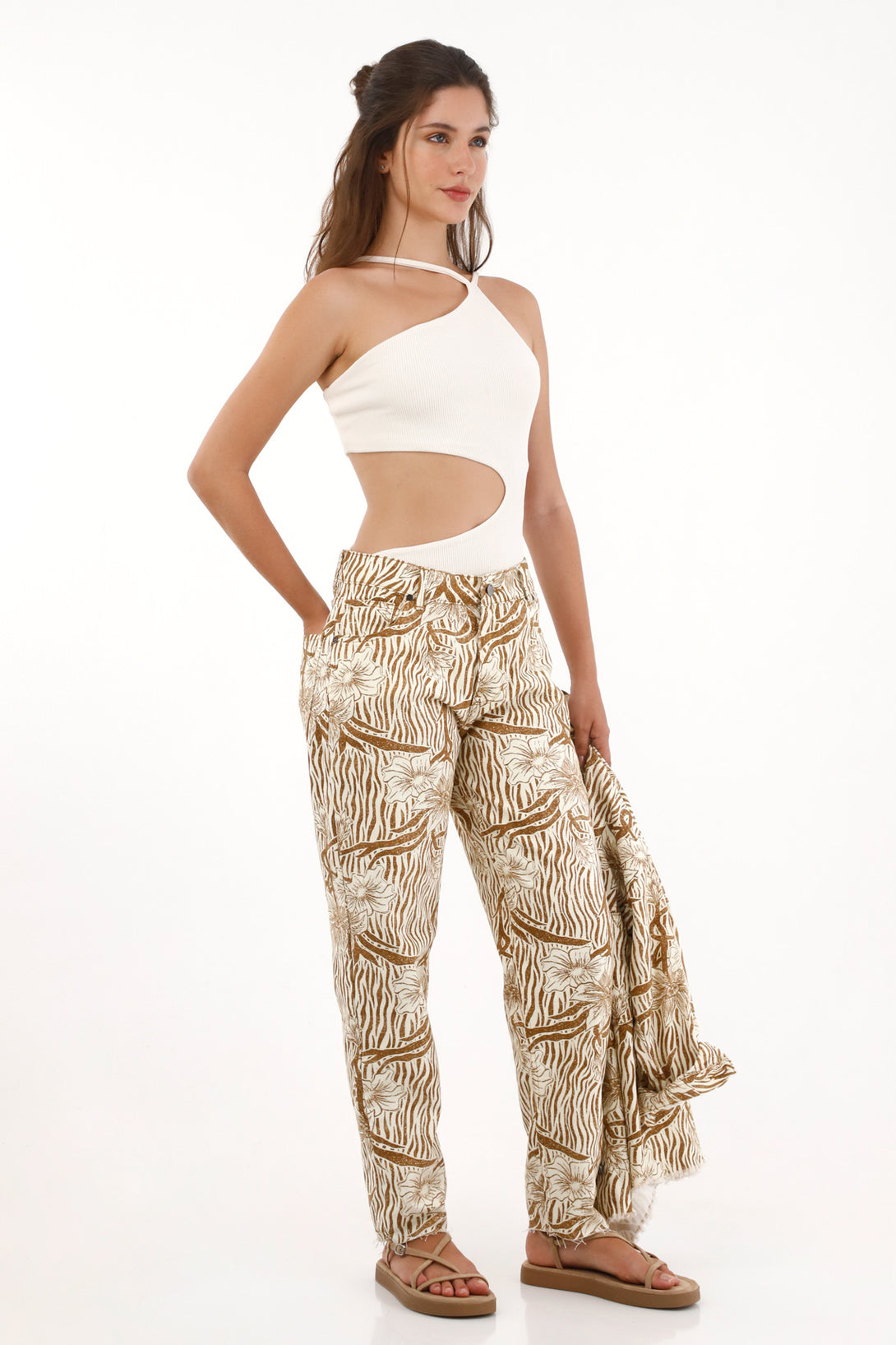 Pantalón Mom estampado de flores para mujer