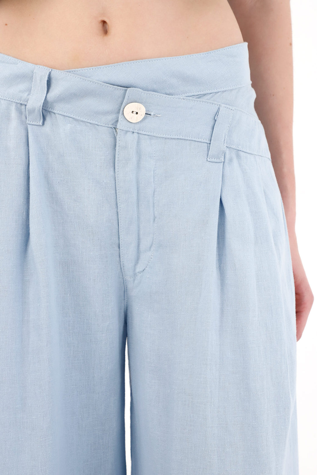 Pantalón en 100% lino azul para mujer
