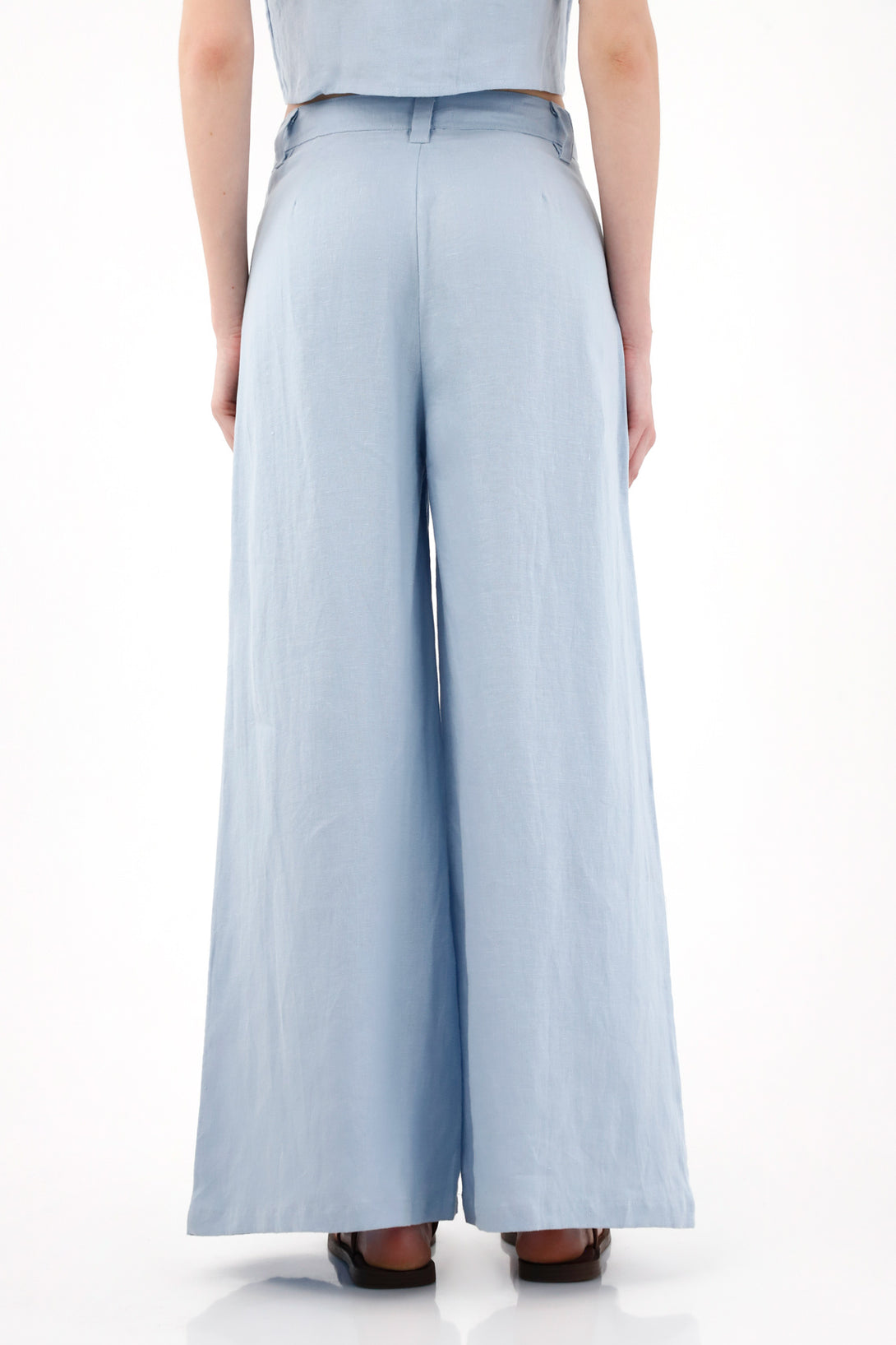 Pantalón en 100% lino azul para mujer