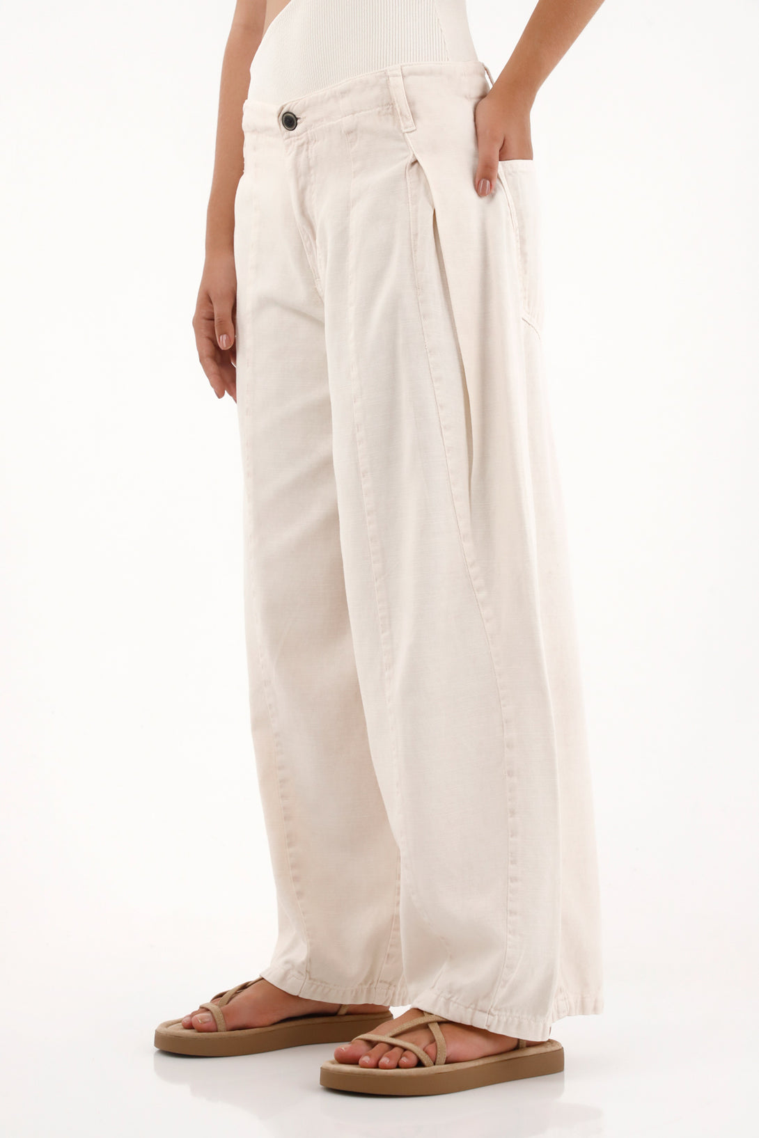 Wide Pink Trousers with Front Pleats for Women