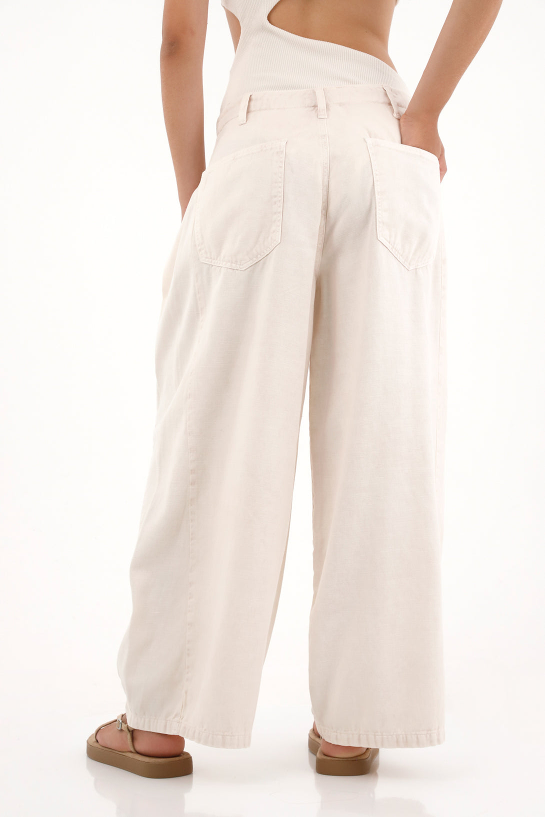 Wide Pink Trousers with Front Pleats for Women