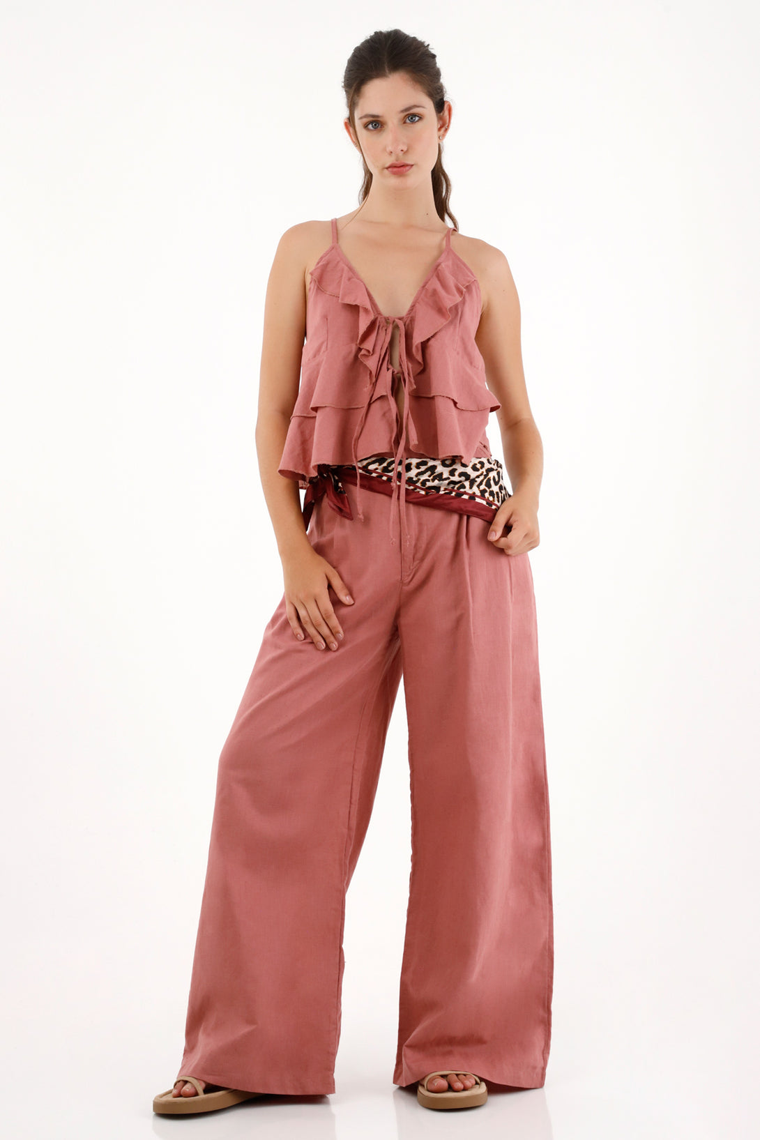 Pantalón Wide Leg con prenses rosado para mujer