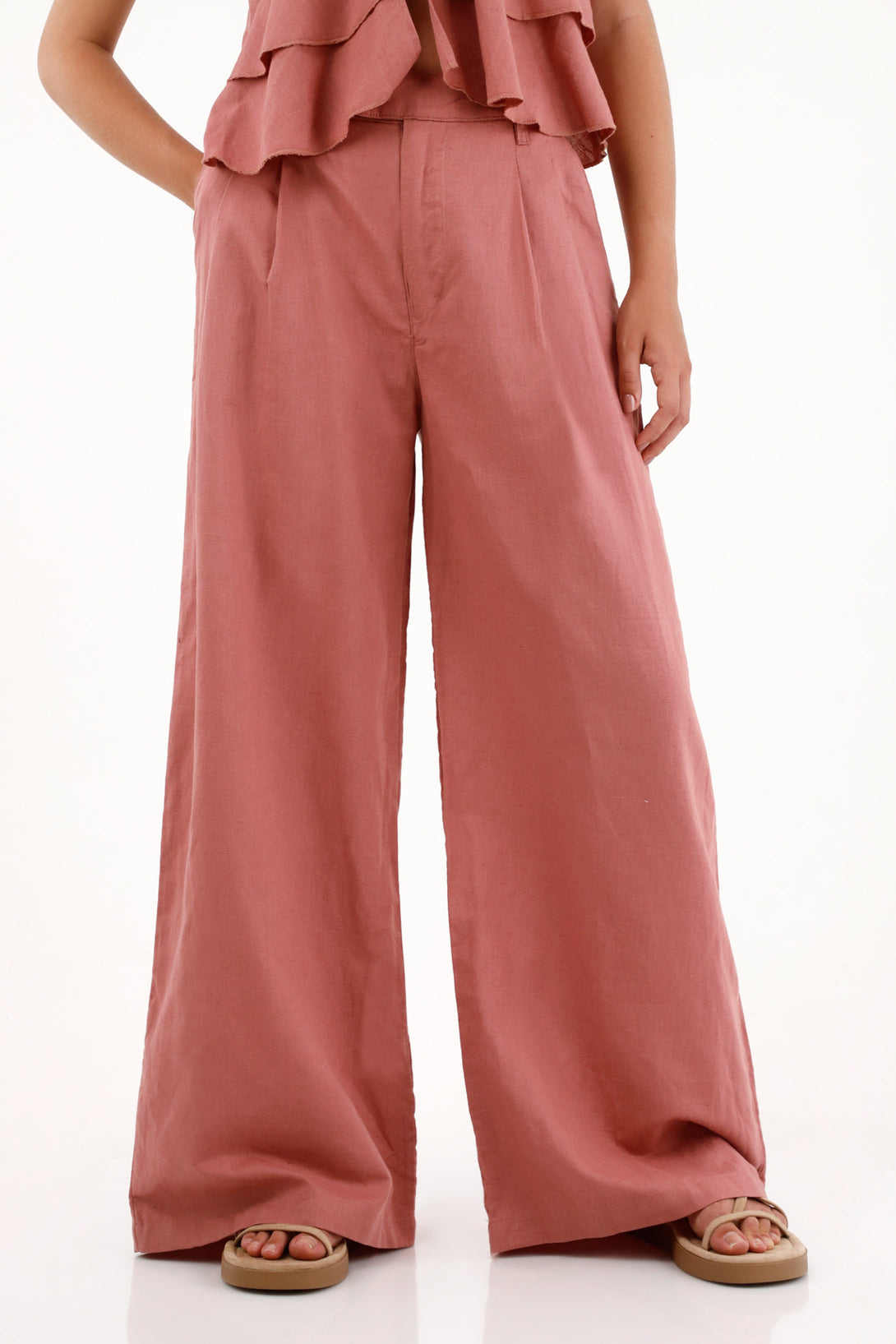 Pantalón Wide Leg con prenses rosado para mujer