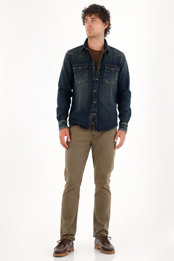 Men's Green Nudy Mid-Rise Pants