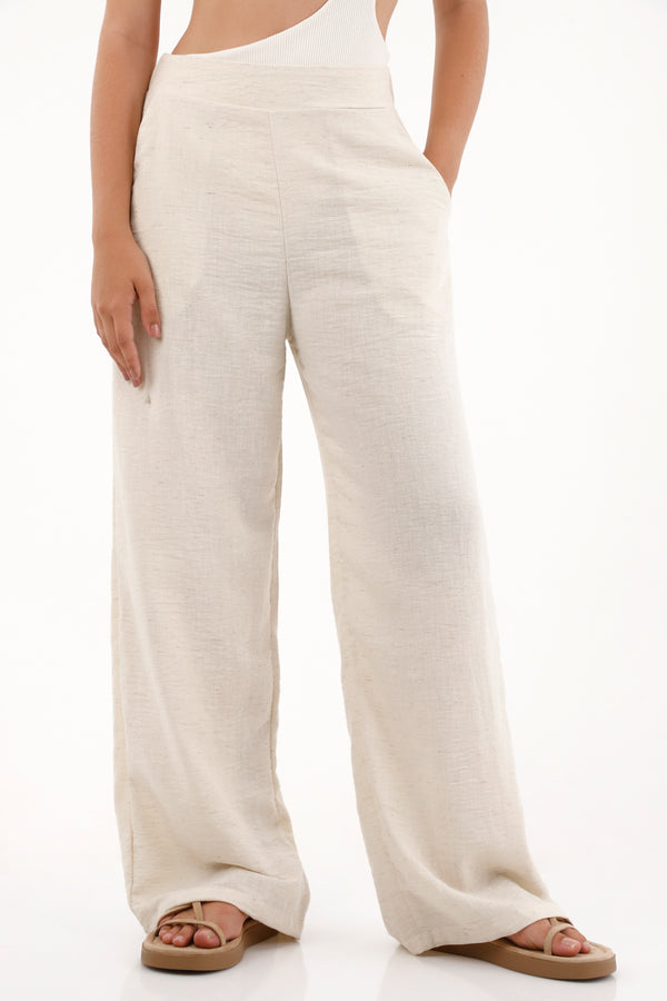 Pantalón con textura bota recta crudo para mujer