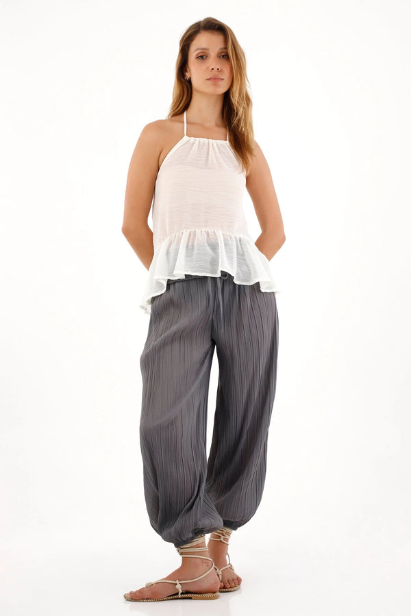 Pantalón Jogger con textura plisada gris para mujer