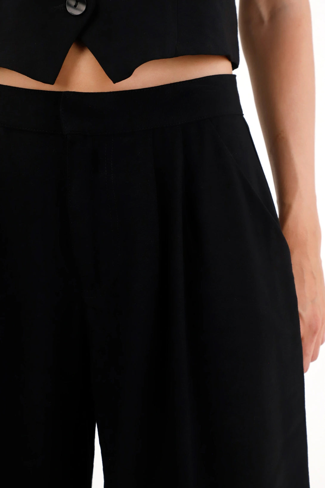 Straight Leg Pants with Front Pleats in Black for Women