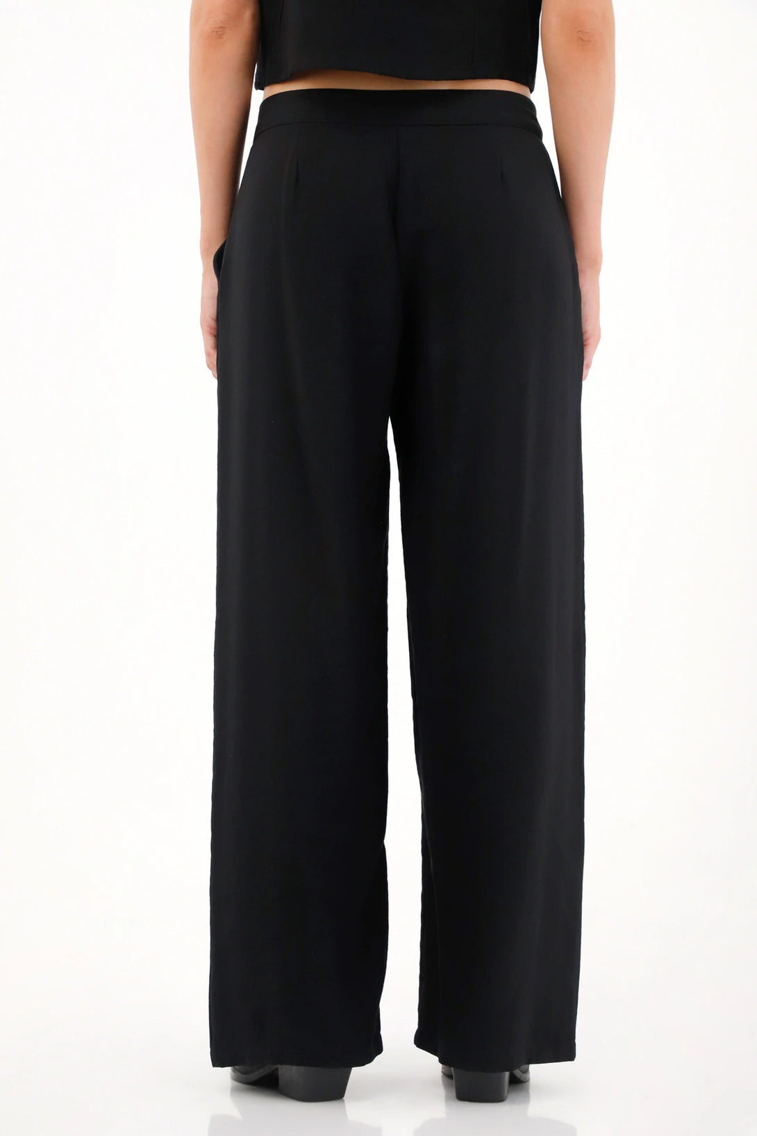 Straight Leg Pants with Front Pleats in Black for Women