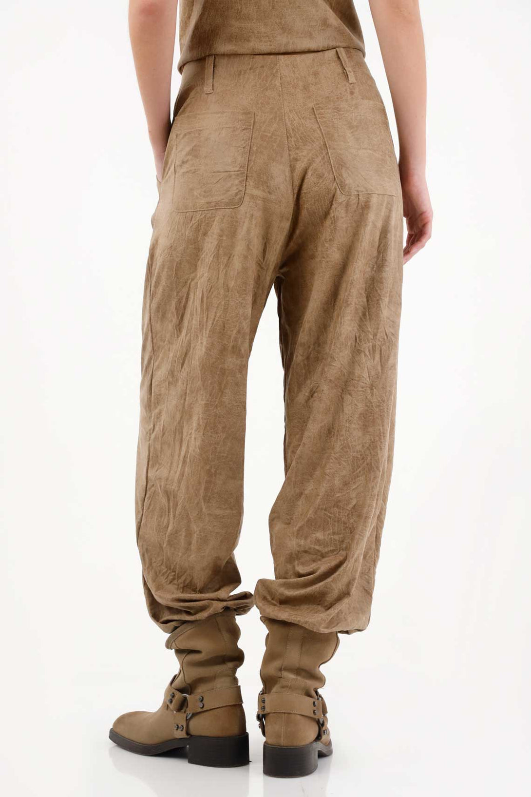 Brown Synthetic Leather Pants for Women