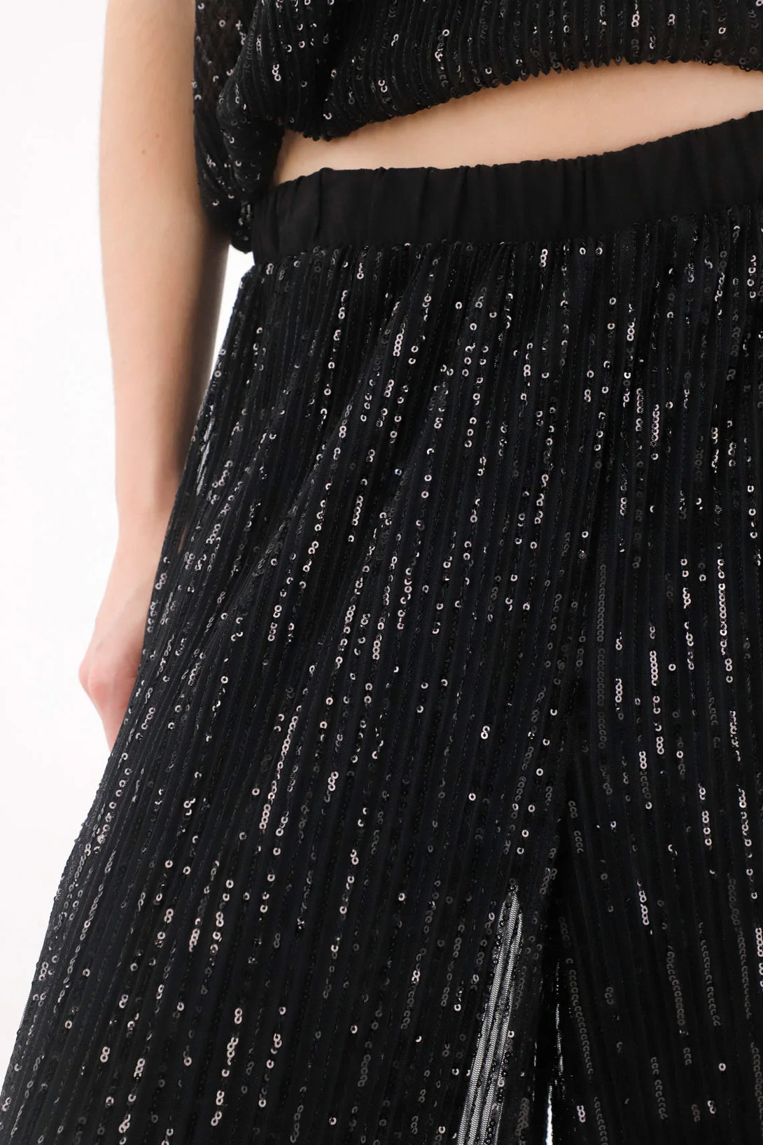 Pantalón Wide Leg de lentejuelas negro para mujer