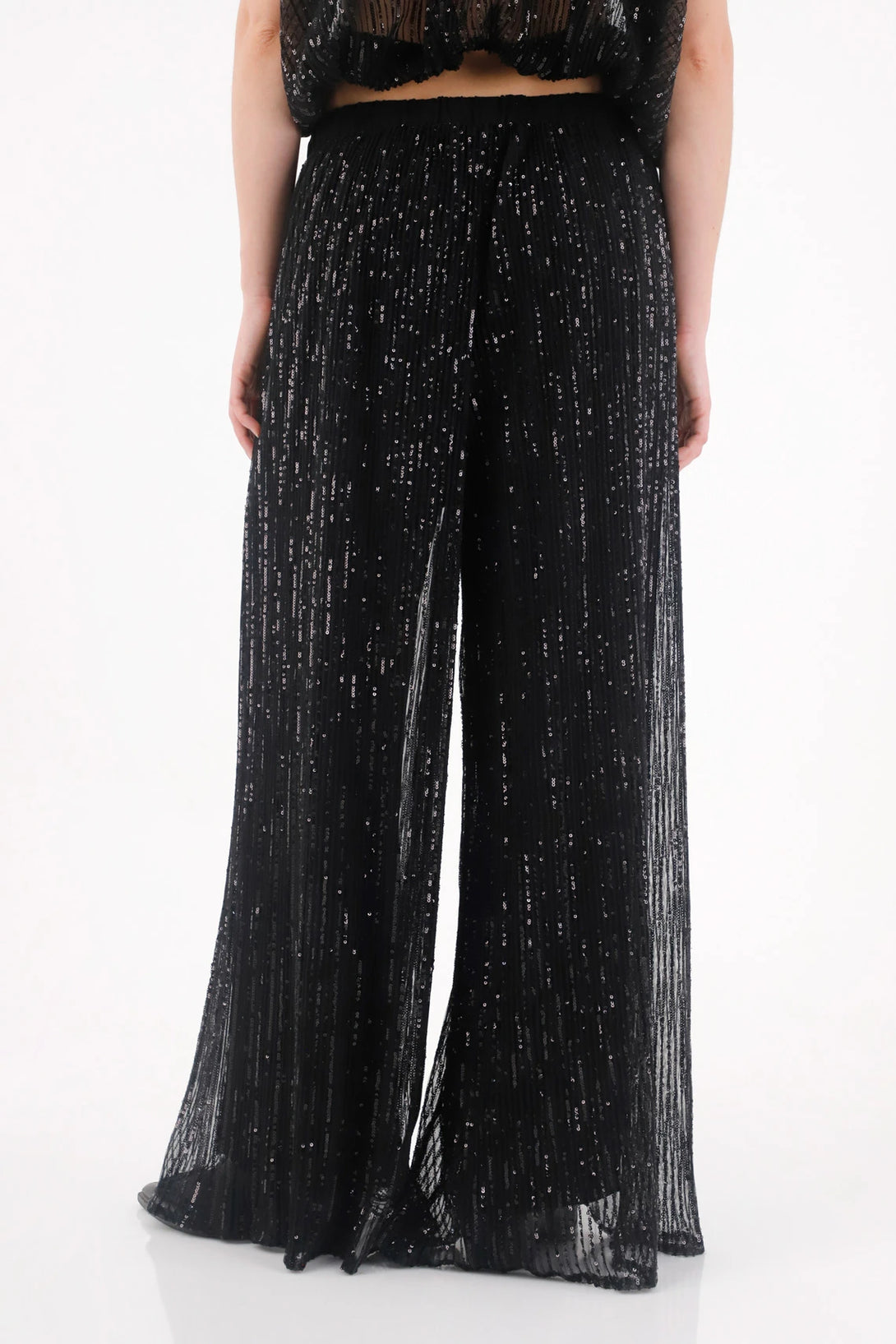 Pantalón Wide Leg de lentejuelas negro para mujer