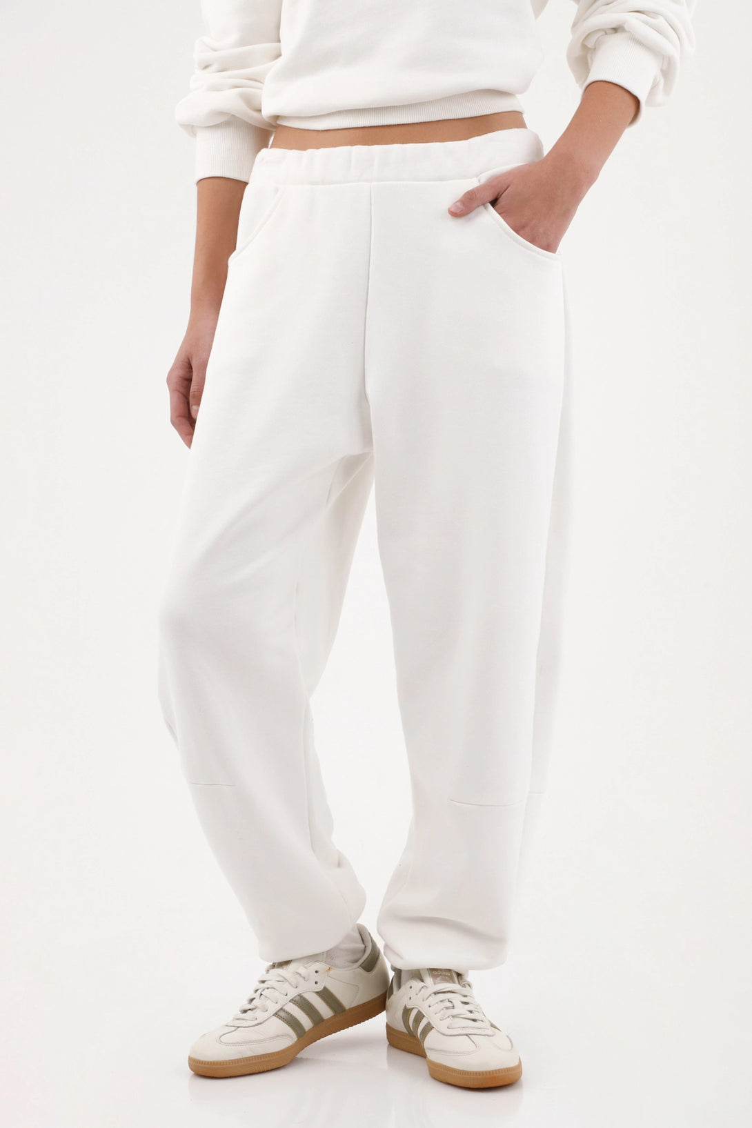 White Relaxed Fit Cotton Pants for Women TNS