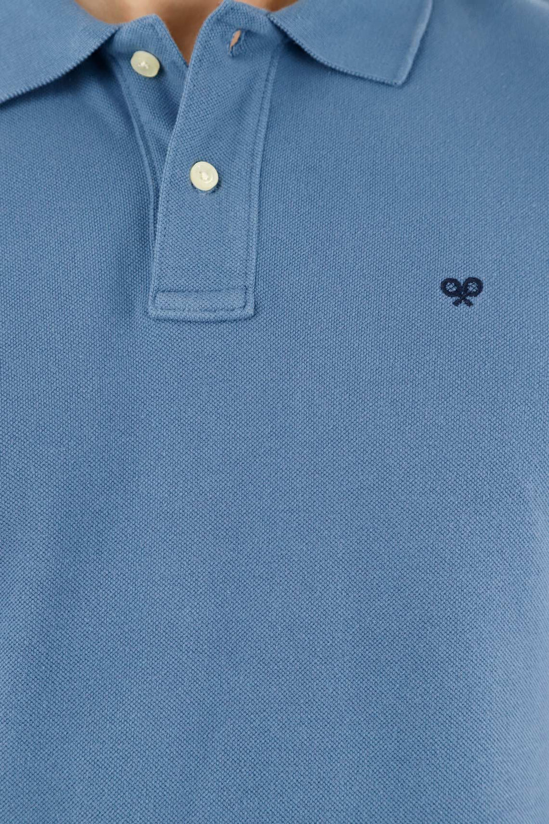 Men's Blue Polo Shirt with Multicolor Racket Design