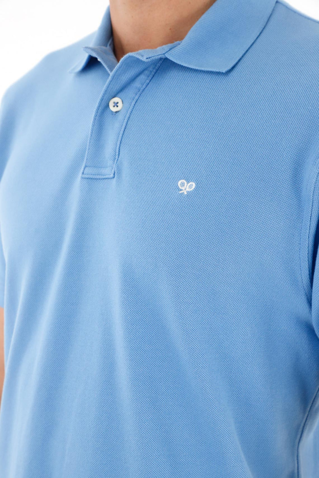 Men's Blue Polo Shirt with Multicolor Racket Design