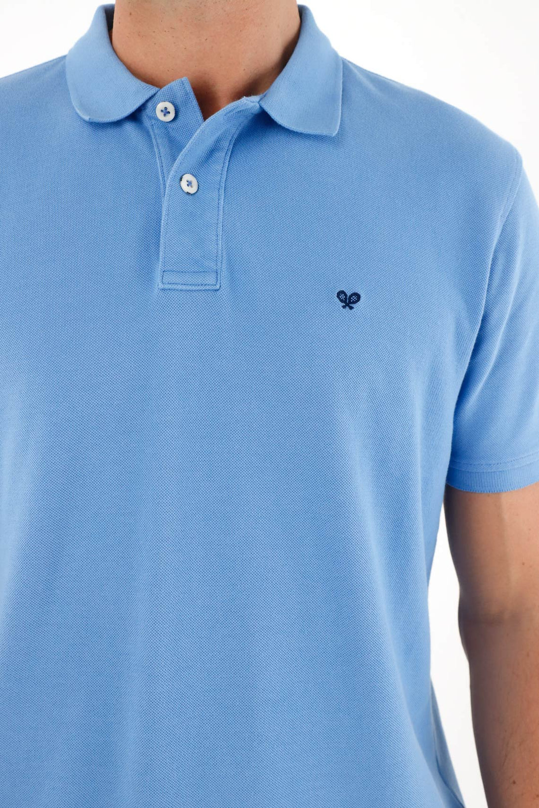 Men's Blue Polo Shirt with Multicolor Racket Design