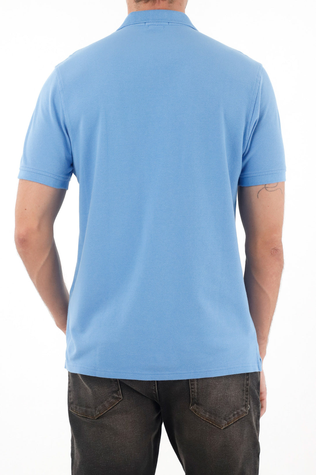 Men's Blue Polo Shirt with Multicolor Racket Design