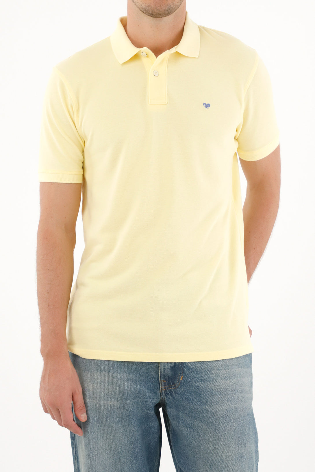 Men's Yellow Polo Shirt with Multicolor Racket Design