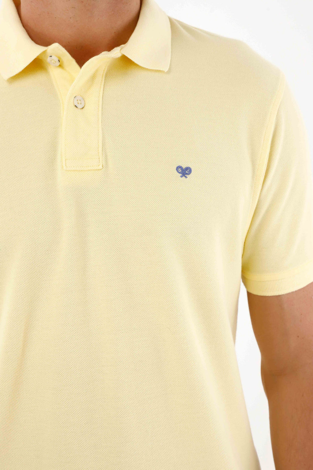 Men's Yellow Polo Shirt with Multicolor Racket Design
