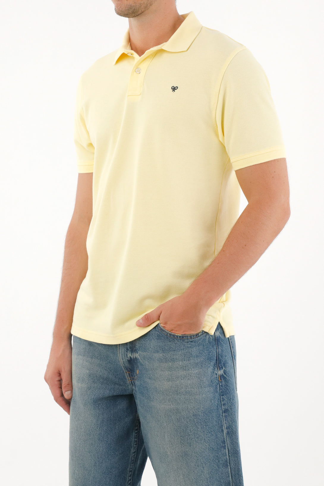 Men's Yellow Polo Shirt with Multicolor Racket Design