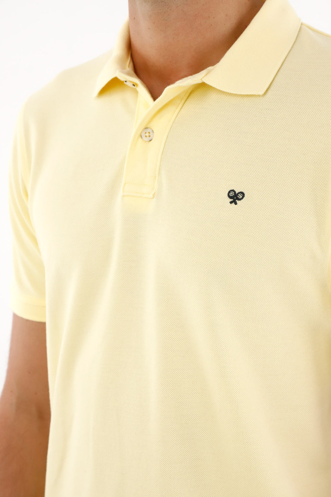 Men's Yellow Polo Shirt with Multicolor Racket Design