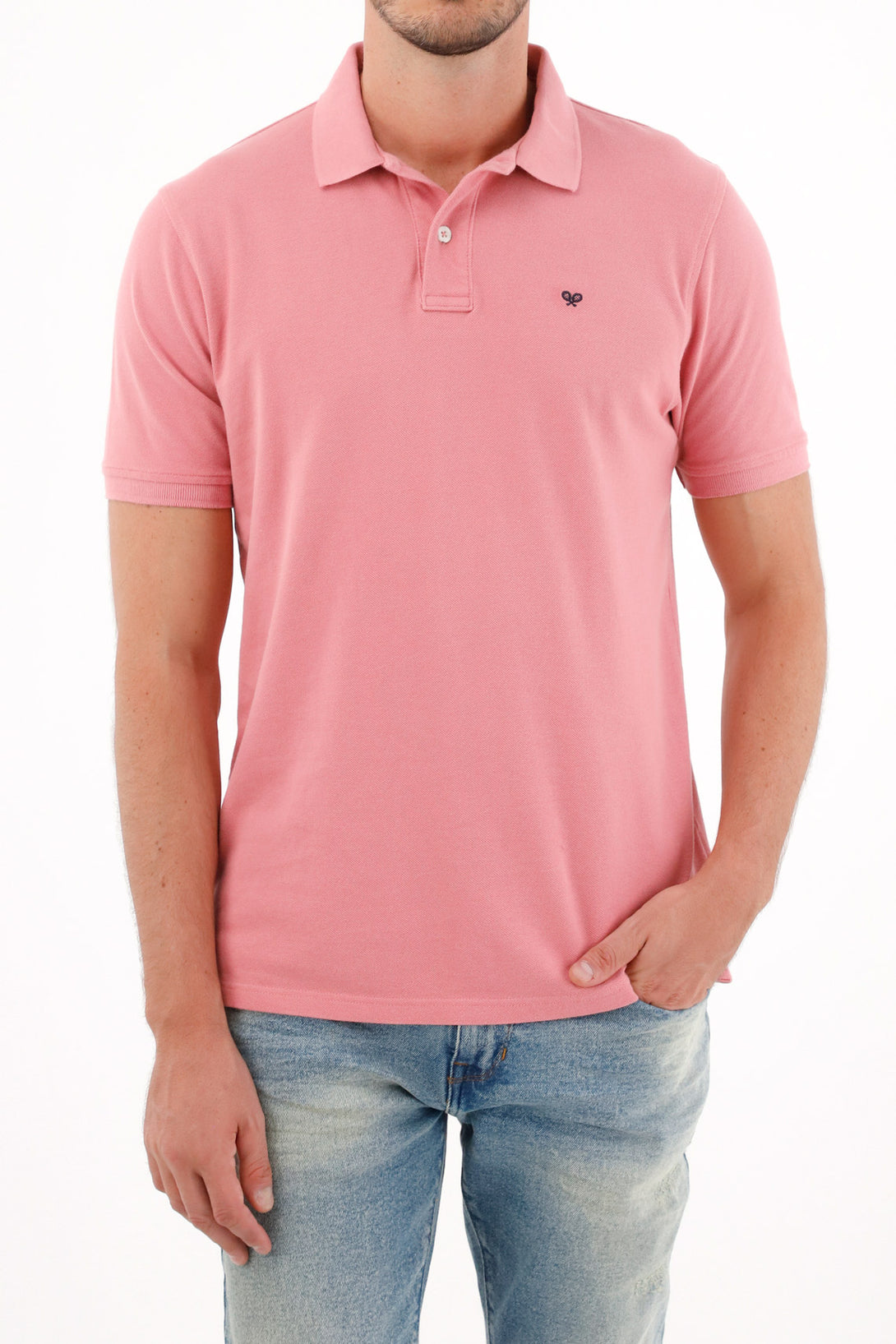 Polo rosada con raqueta multicolor para hombre